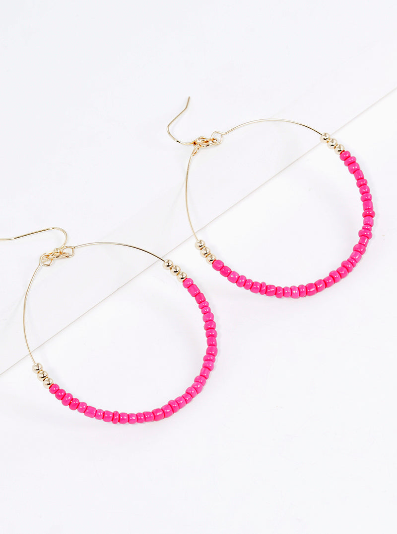 Boho Beaded Round Wire Dangle Drop Earrings