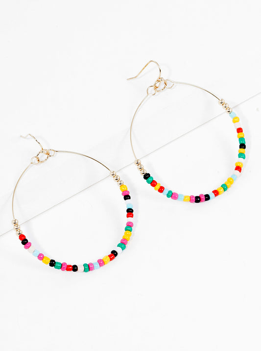 Boho Beaded Round Wire Dangle Drop Earrings