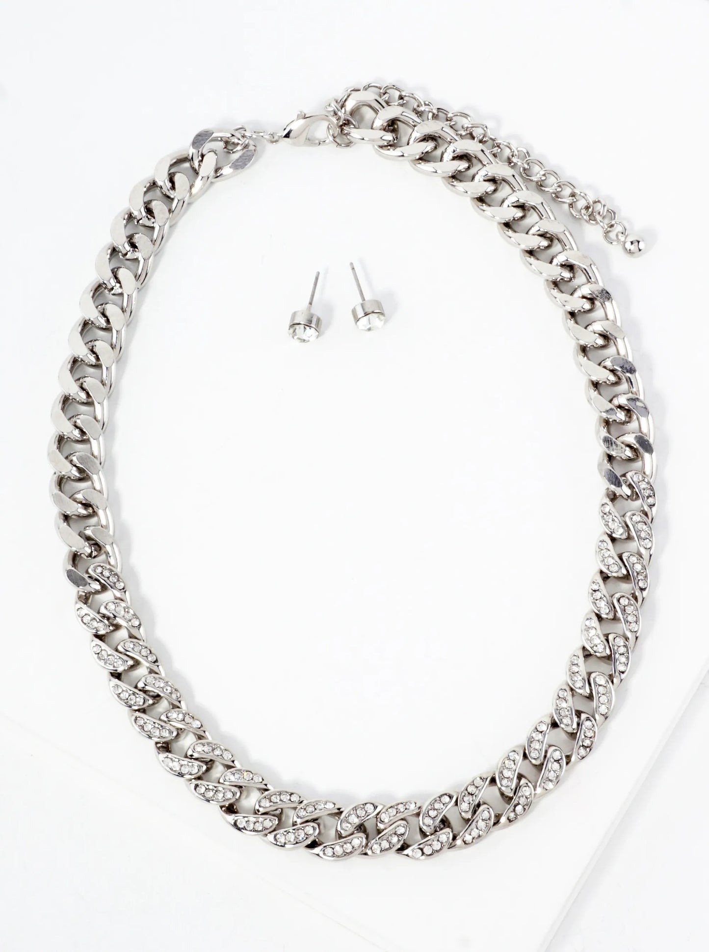 Bold 15mm Curb Chain Necklace With Central Crystal Accent