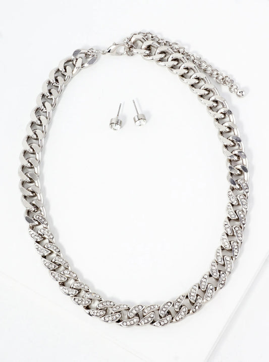 Bold 15mm Curb Chain Necklace With Central Crystal Accent