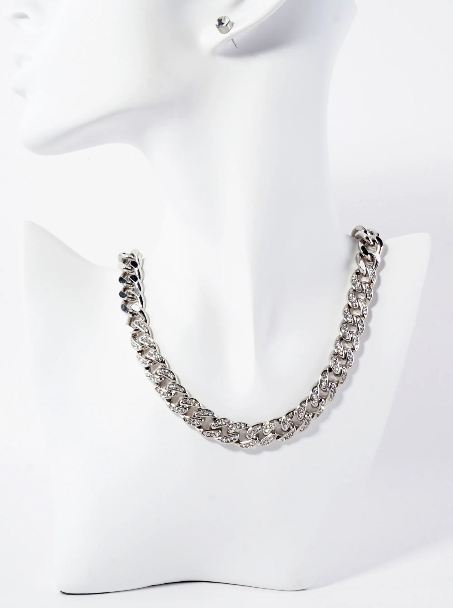 Bold 15mm Curb Chain Necklace With Central Crystal Accent