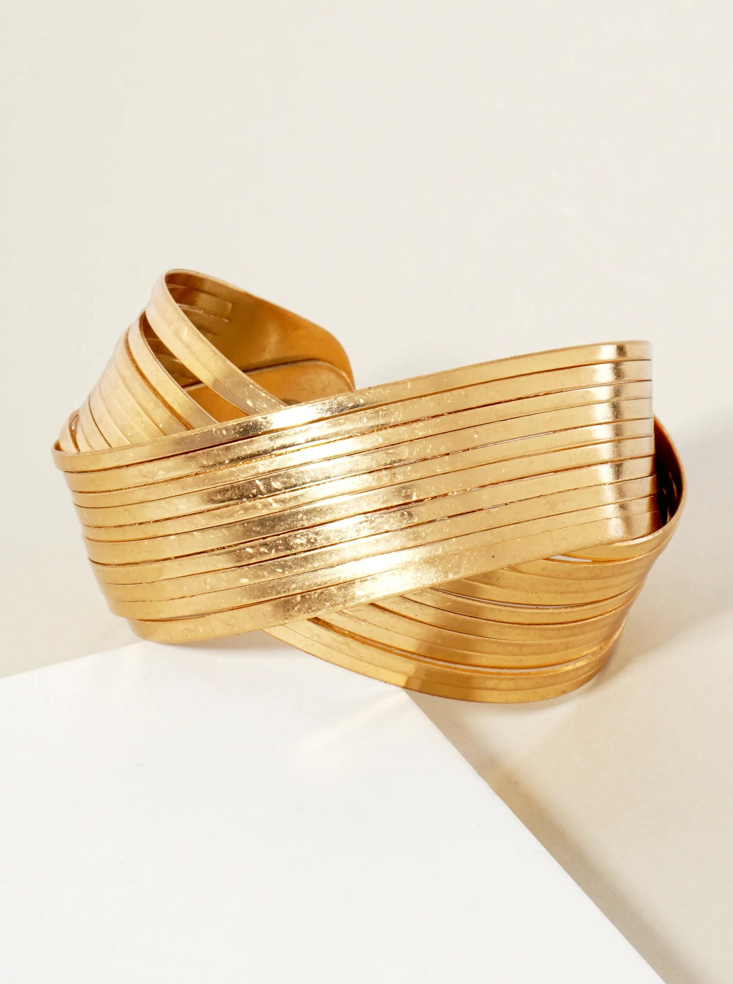 Bold Multi-Strand Metal Crossover Open Cuff Bracelet