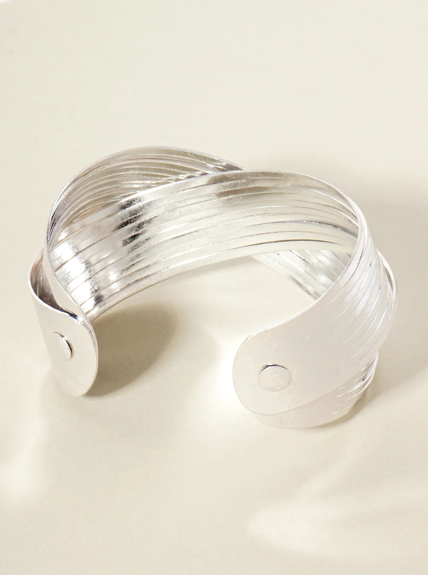 Bold Multi-Strand Metal Crossover Open Cuff Bracelet