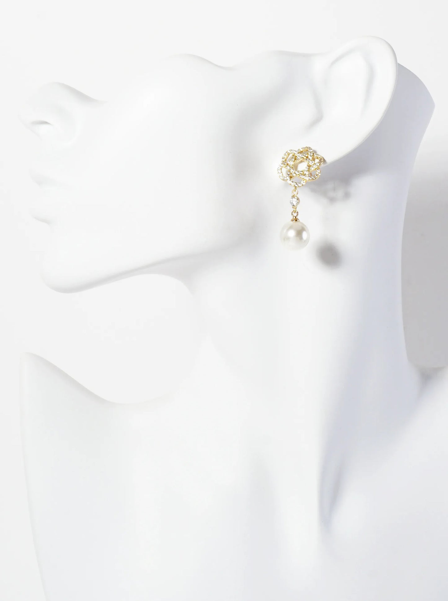 Botanical-Theme 10mm Pearl Drop Pave-Set CZ 18K-Gold-Dipped Earrings