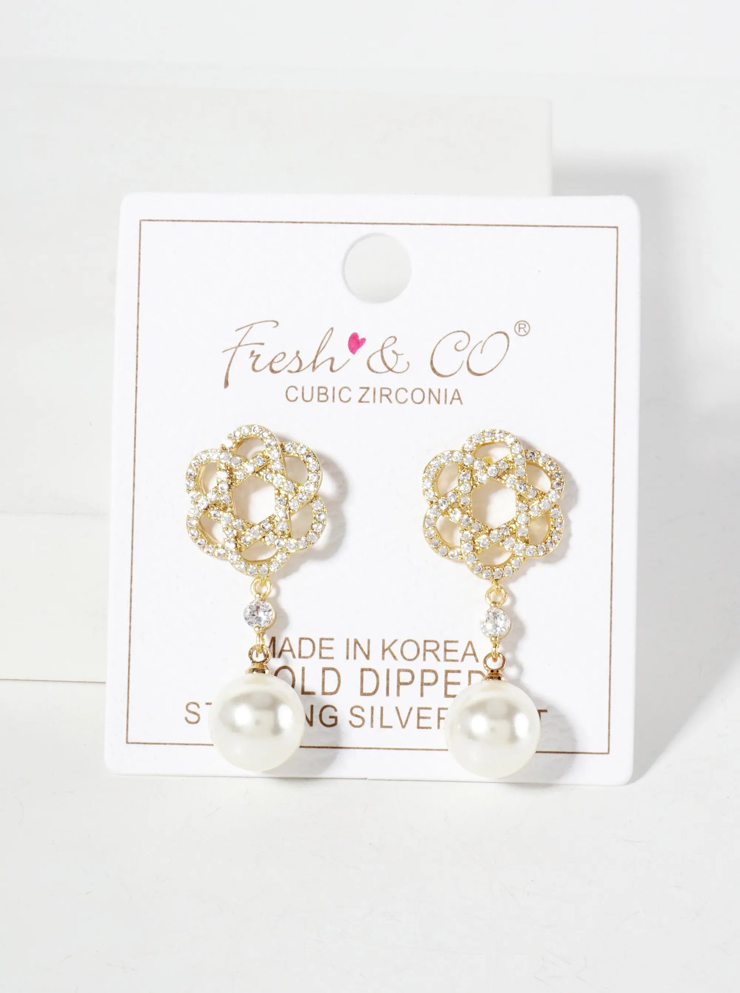 Botanical-Theme 10mm Pearl Drop Pave-Set CZ 18K-Gold-Dipped Earrings