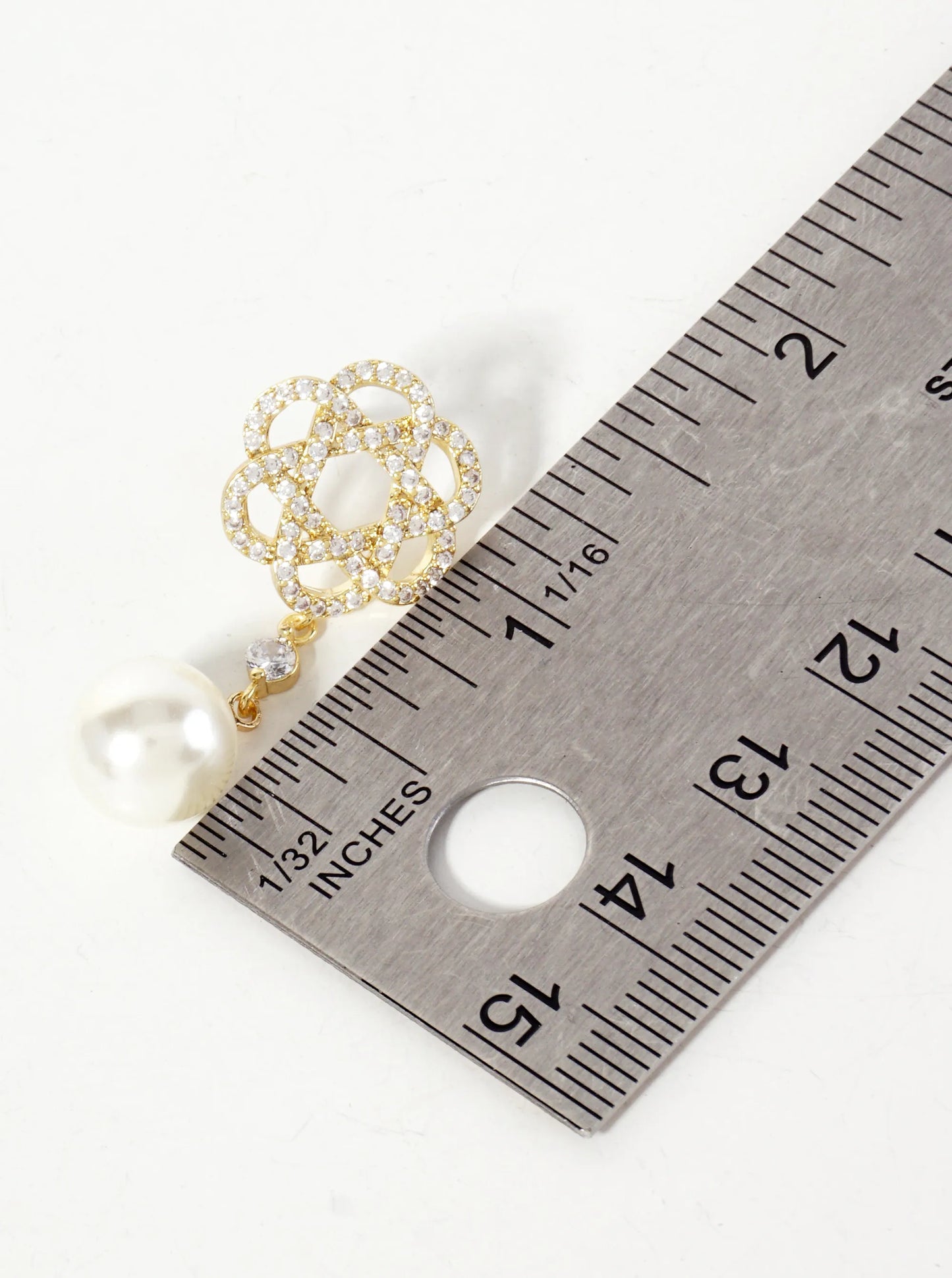 Botanical-Theme 10mm Pearl Drop Pave-Set CZ 18K-Gold-Dipped Earrings