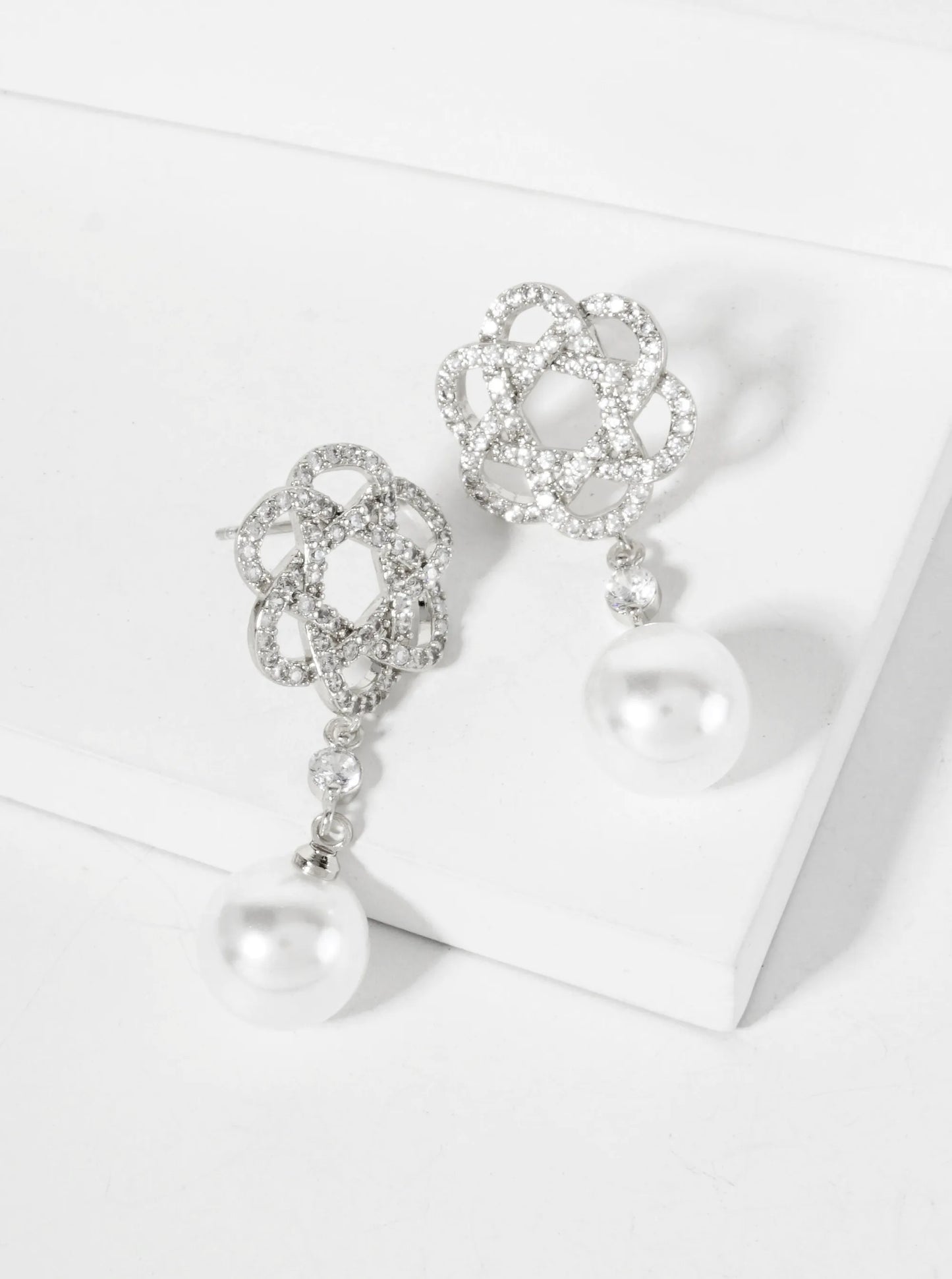 Botanical-Theme 10mm Pearl Drop Pave-Set CZ 18K-Gold-Dipped Earrings