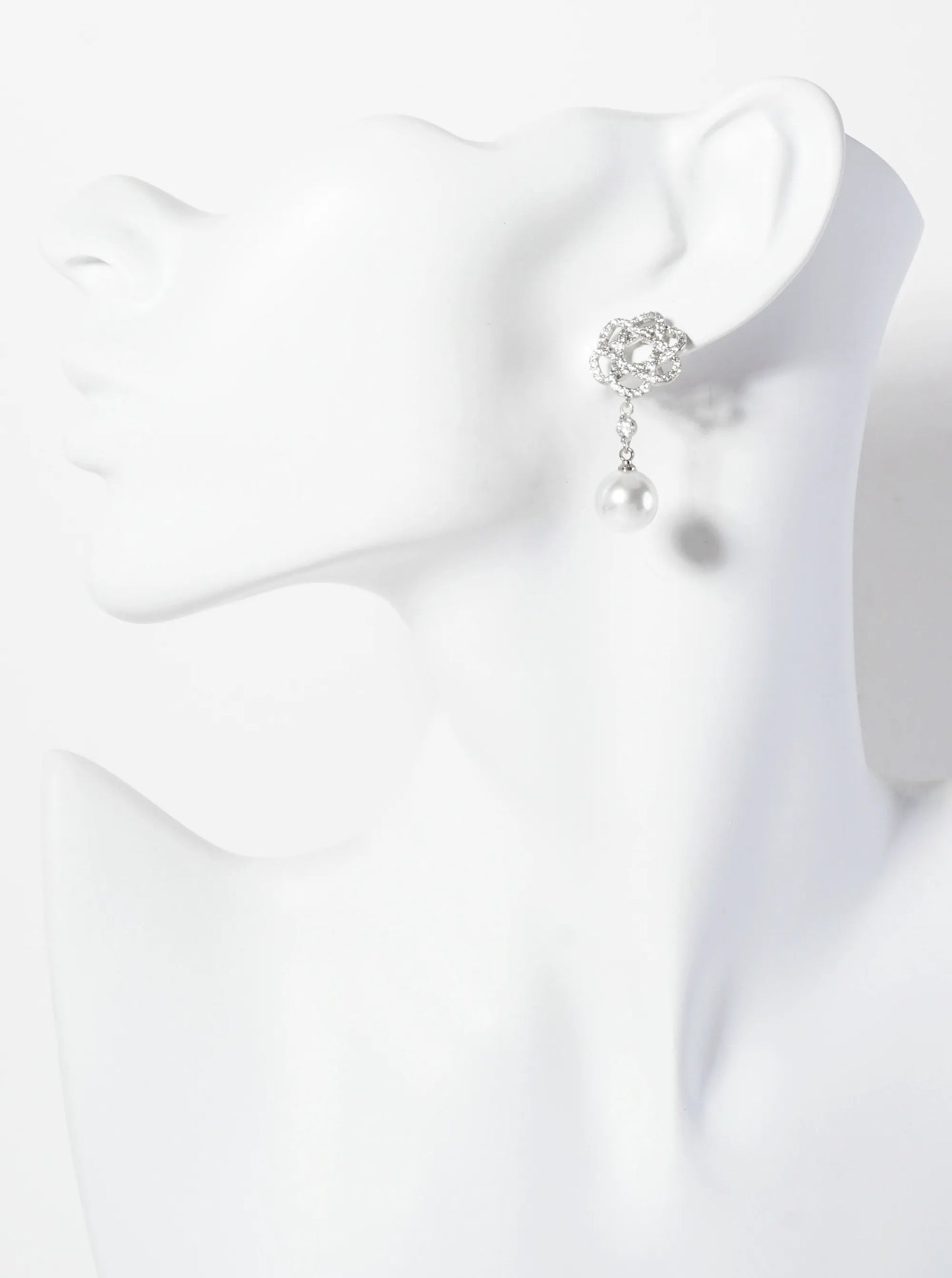 Botanical-Theme 10mm Pearl Drop Pave-Set CZ 18K-Gold-Dipped Earrings