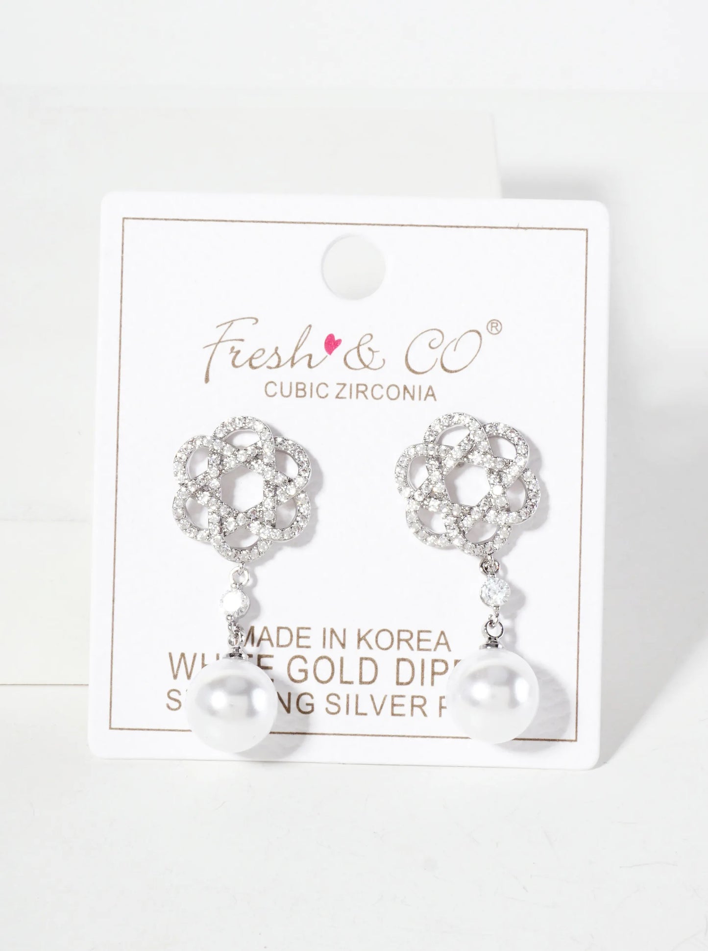 Botanical-Theme 10mm Pearl Drop Pave-Set CZ 18K-Gold-Dipped Earrings