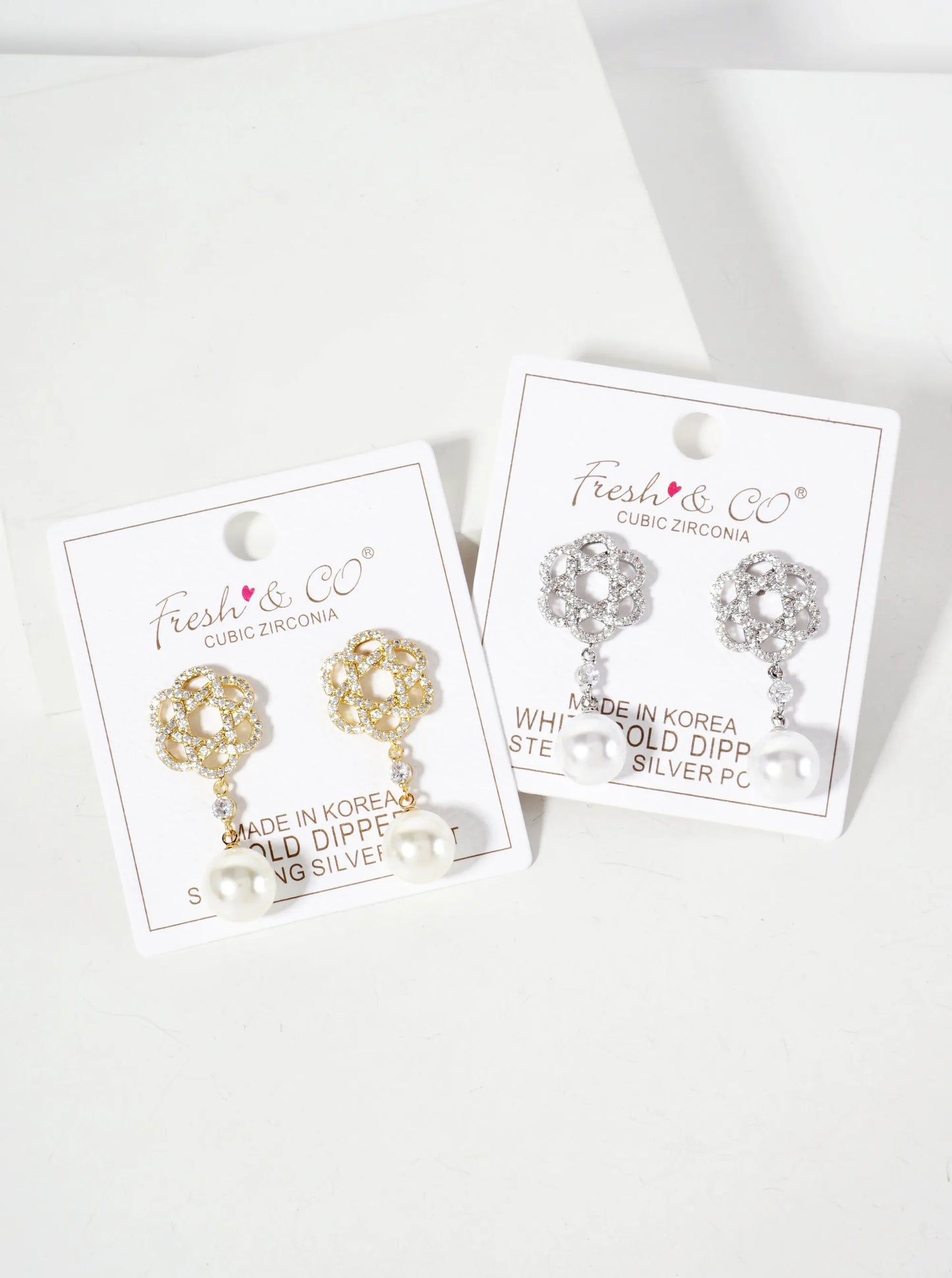 Botanical-Theme 10mm Pearl Drop Pave-Set CZ 18K-Gold-Dipped Earrings
