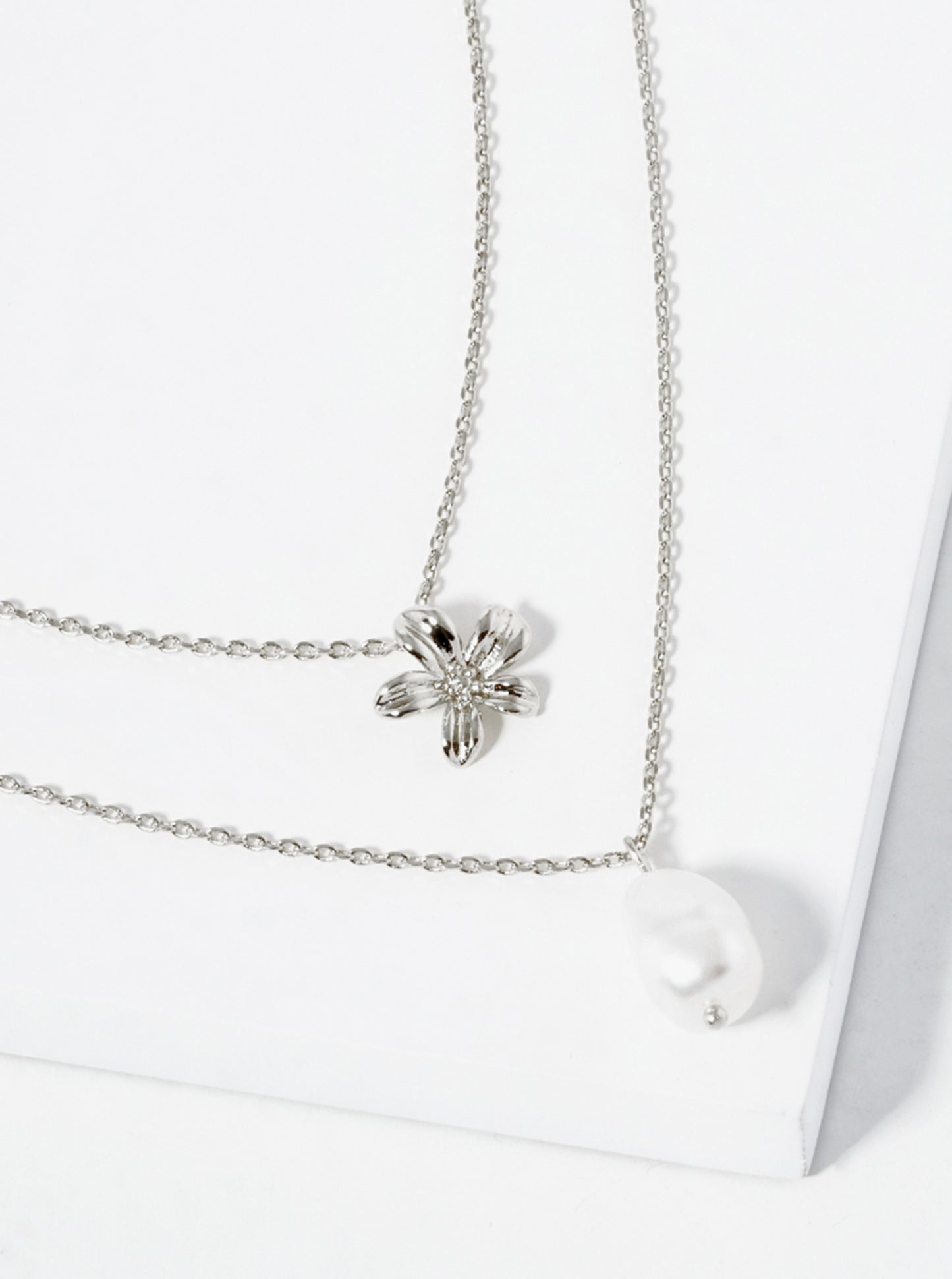 Botanical-Theme 18K-Gold-Dipped Brass Flower And Freshwater-Pearl Pendant Layered Necklace