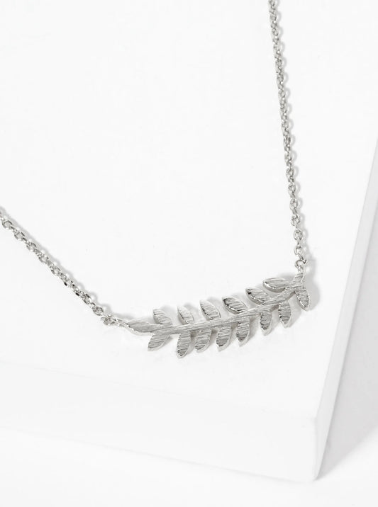 Botanical-Theme 18K-Gold-Dipped Brushed-Texture Curved Leaf Pendant Necklace