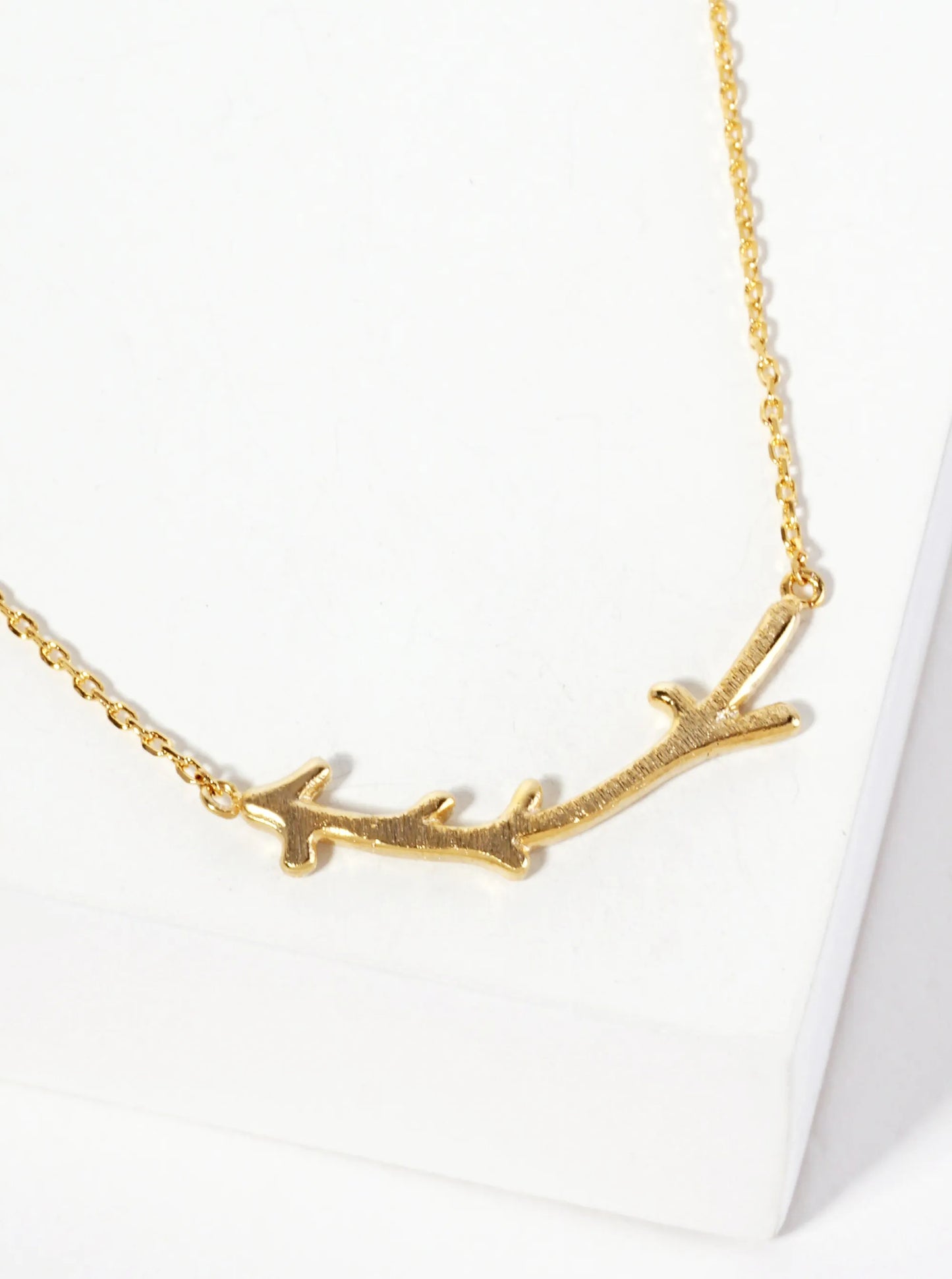 Botanical-Theme 18K-Gold-Dipped Brushed-Texture Curved Twig Pendant Necklace