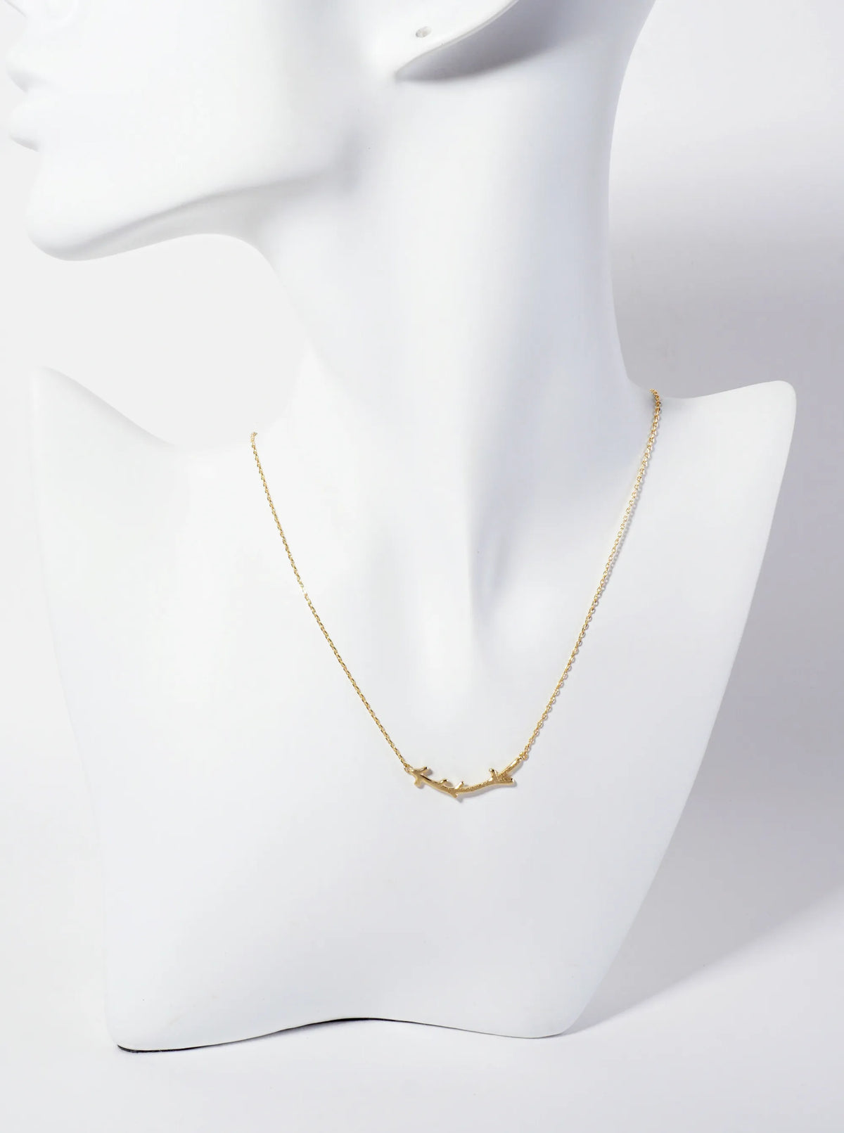 Botanical-Theme 18K-Gold-Dipped Brushed-Texture Curved Twig Pendant Necklace