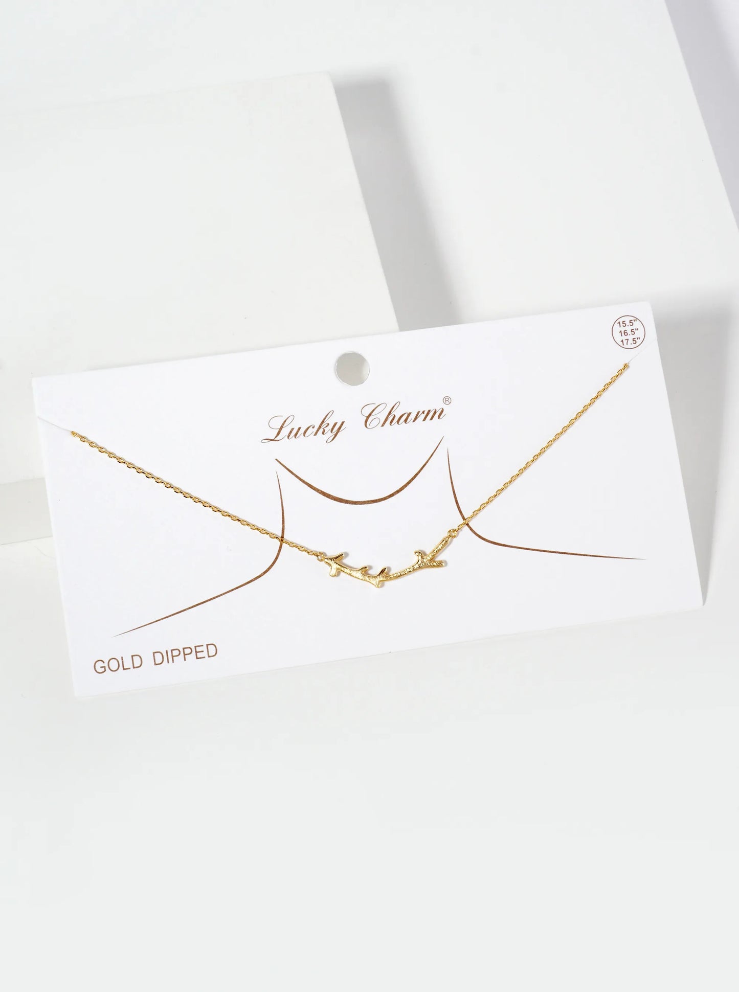 Botanical-Theme 18K-Gold-Dipped Brushed-Texture Curved Twig Pendant Necklace