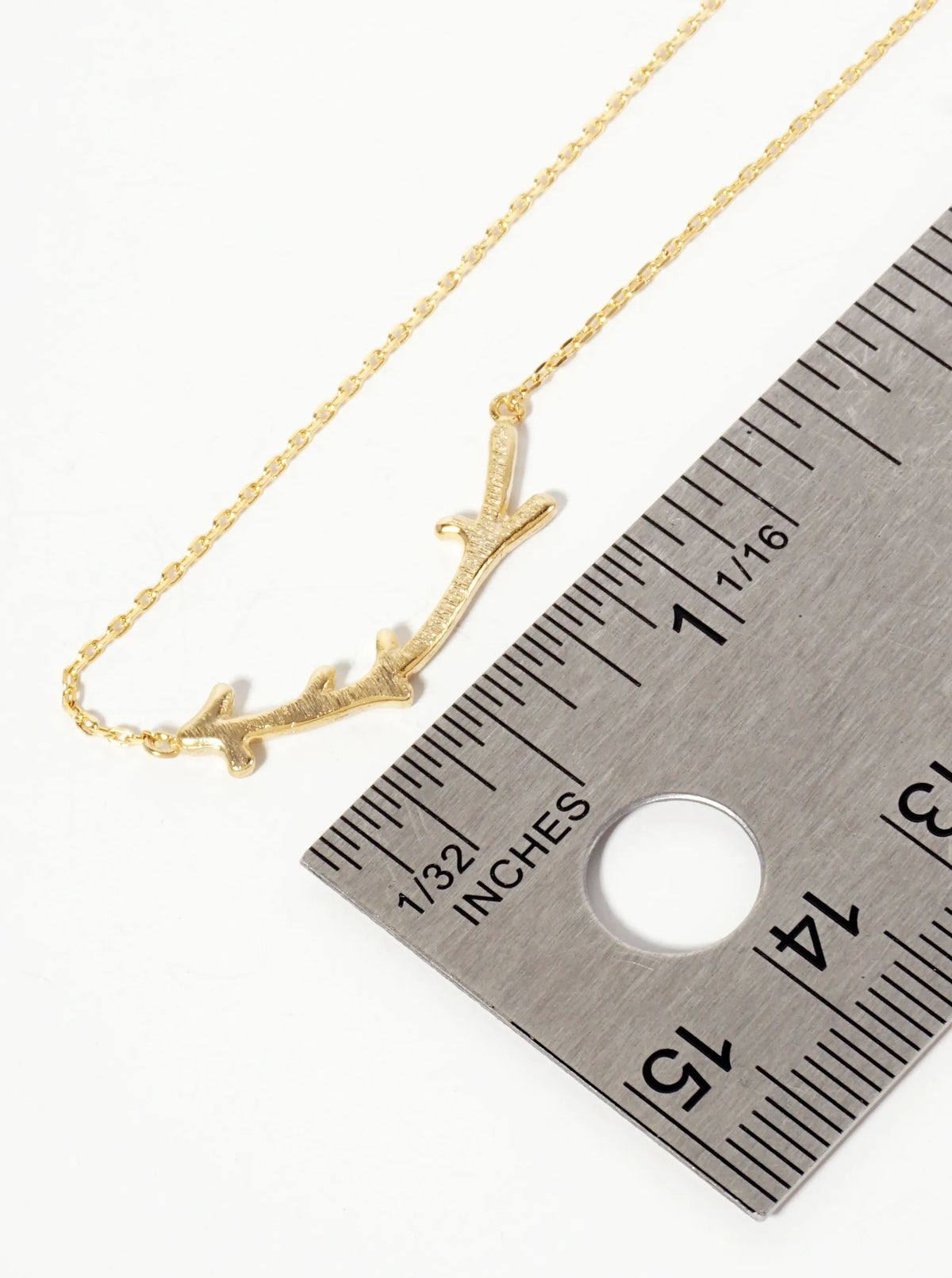 Botanical-Theme 18K-Gold-Dipped Brushed-Texture Curved Twig Pendant Necklace