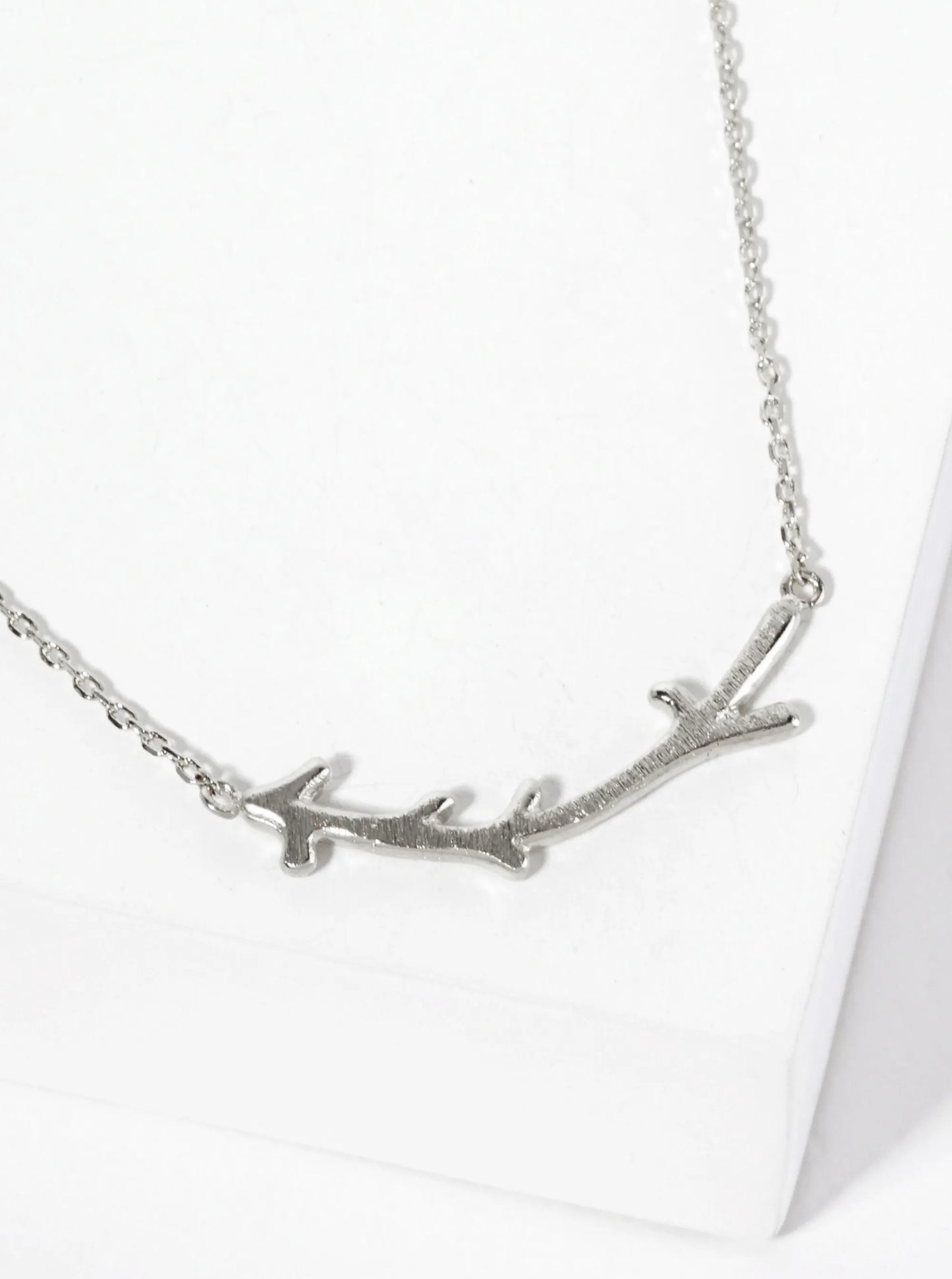 Botanical-Theme 18K-Gold-Dipped Brushed-Texture Curved Twig Pendant Necklace
