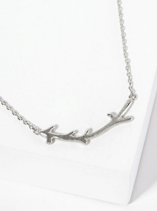 Botanical-Theme 18K-Gold-Dipped Brushed-Texture Curved Twig Pendant Necklace