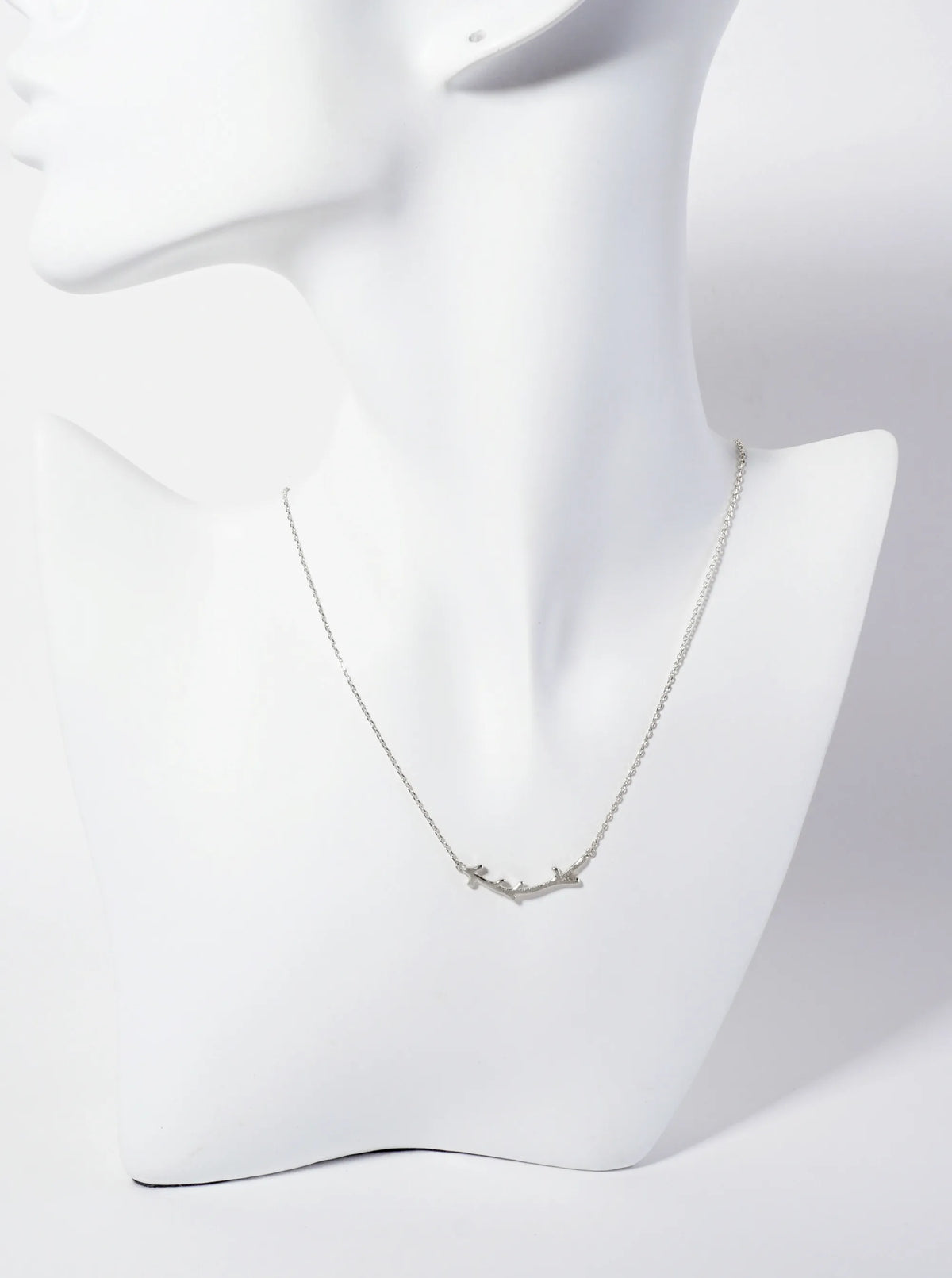 Botanical-Theme 18K-Gold-Dipped Brushed-Texture Curved Twig Pendant Necklace