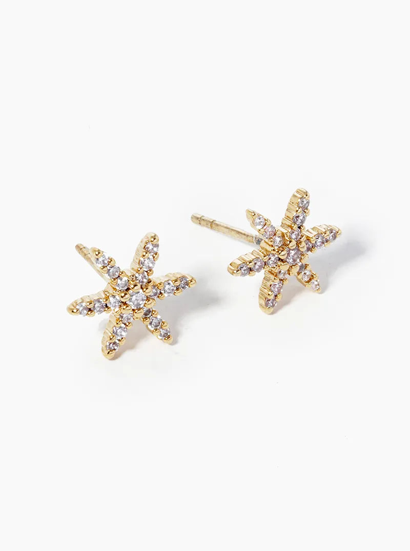 Botanical-Theme 18K-Gold-Dipped CZ Pave Flower Post Stud Earrings