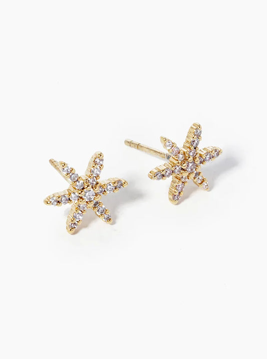 Botanical-Theme 18K-Gold-Dipped CZ Pave Flower Post Stud Earrings