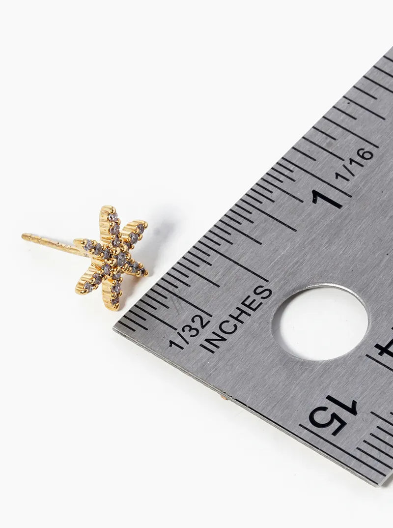 Botanical-Theme 18K-Gold-Dipped CZ Pave Flower Post Stud Earrings