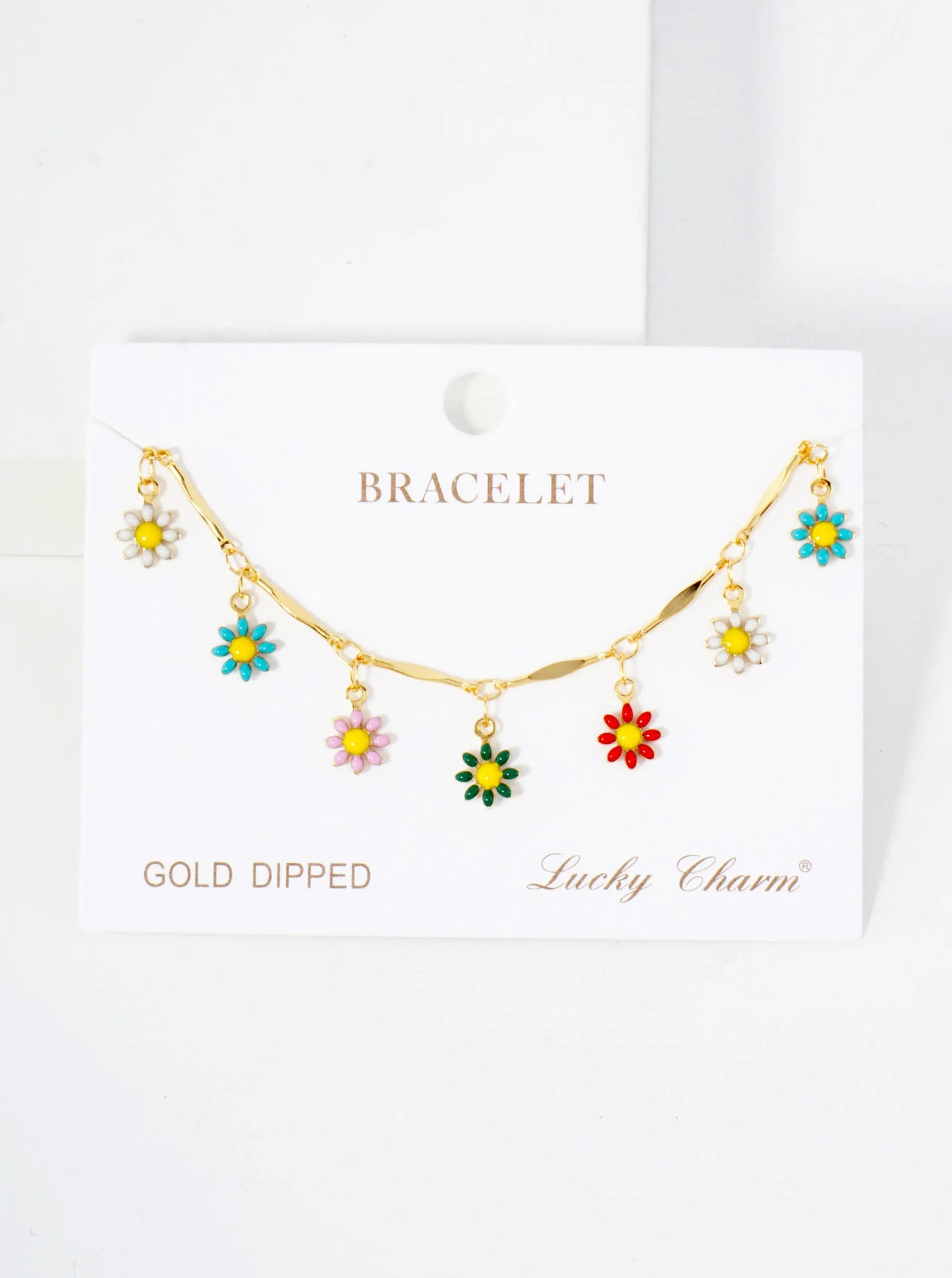 Botanical-Theme 18K-Gold-Dipped Chain Bracelet With Enamel Flower Charms