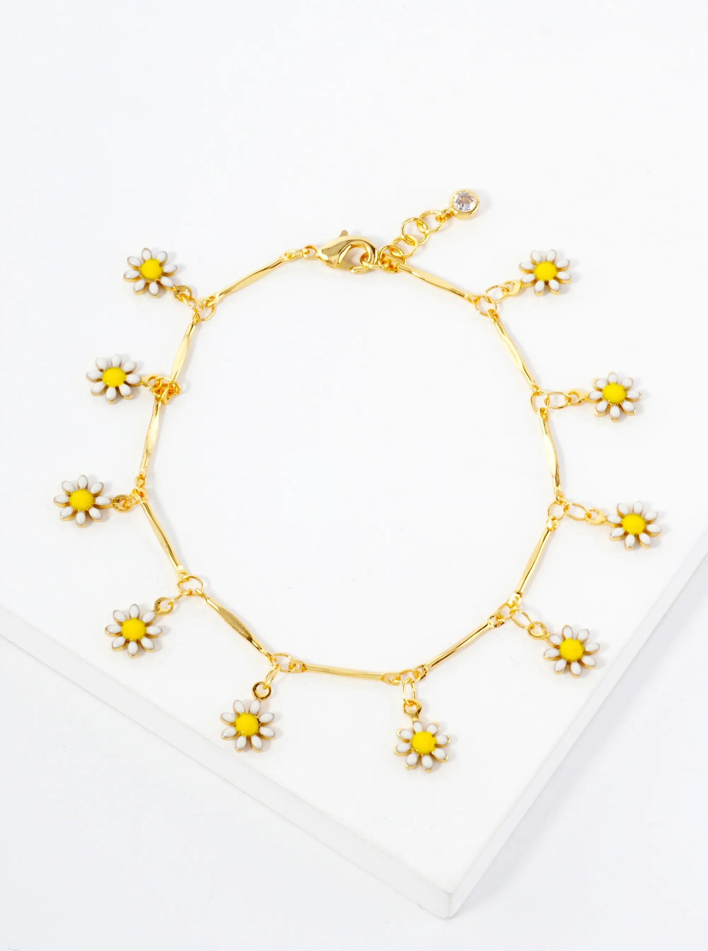 Botanical-Theme 18K-Gold-Dipped Chain Bracelet With Enamel Flower Charms