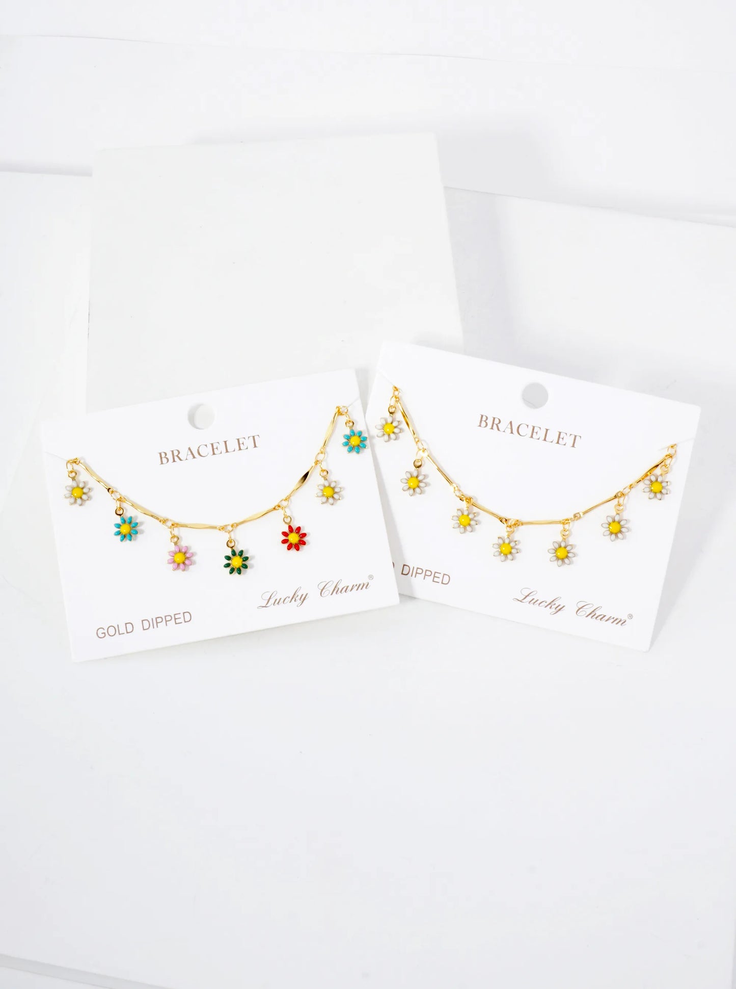 Botanical-Theme 18K-Gold-Dipped Chain Bracelet With Enamel Flower Charms