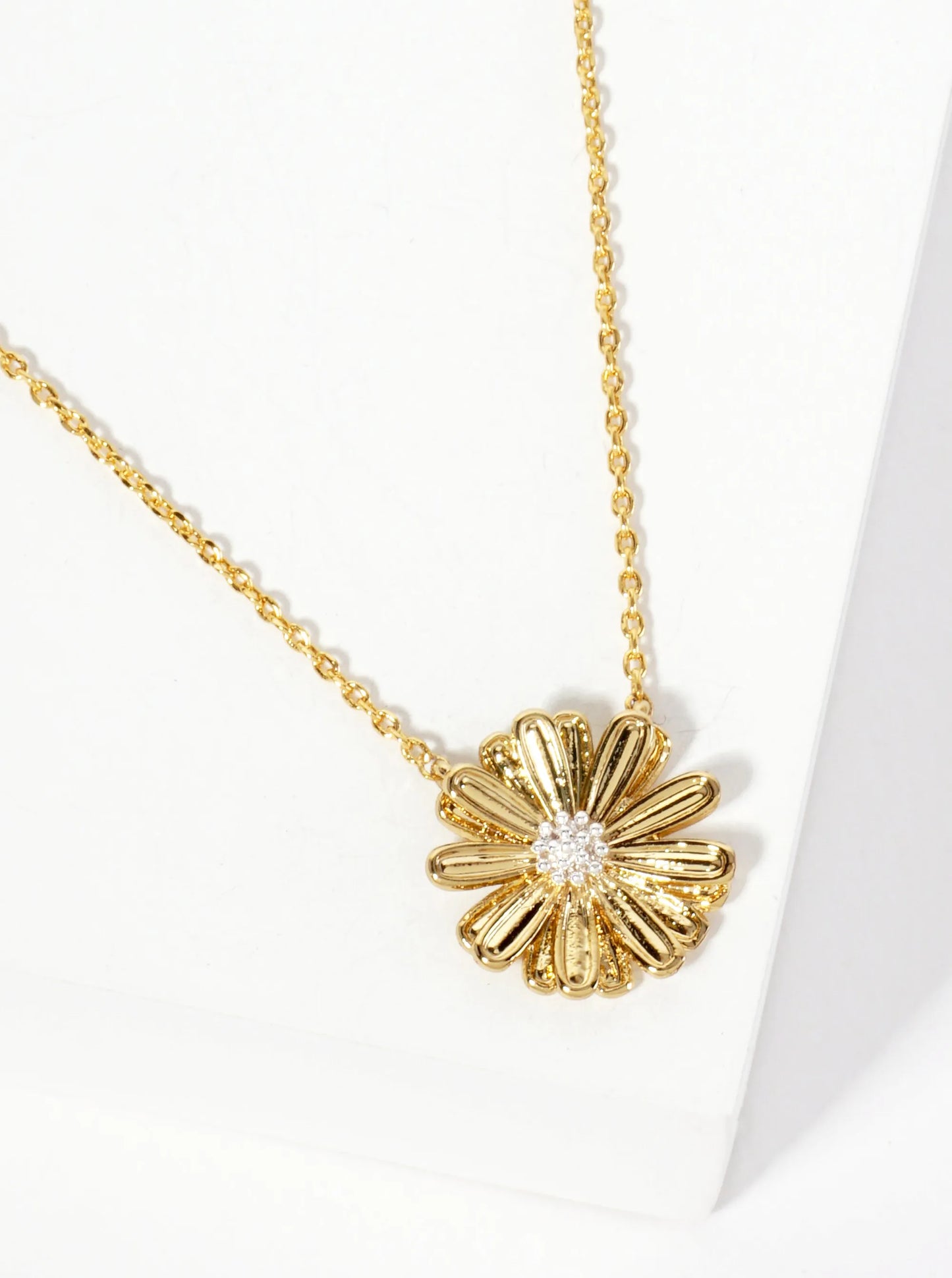 Botanical-Theme 18K-Gold-Dipped Dual-Tone Flower Pendant Necklace
