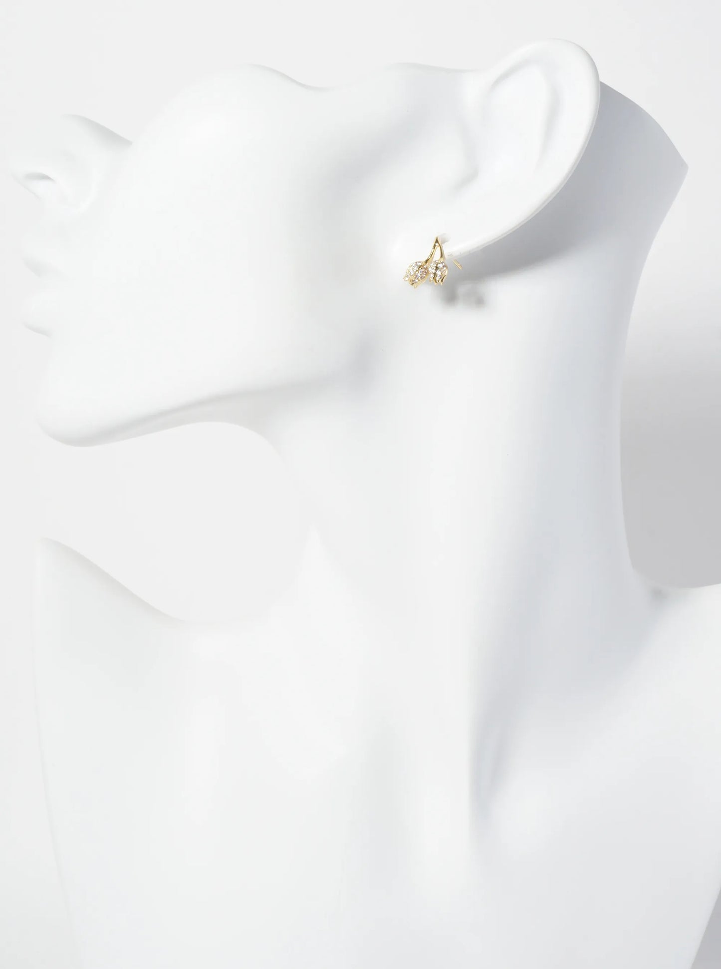 Botanical-Theme 18K-Gold-Dipped Pave-Set Cubic-Zirconia Tulip Flower Stud Earrings