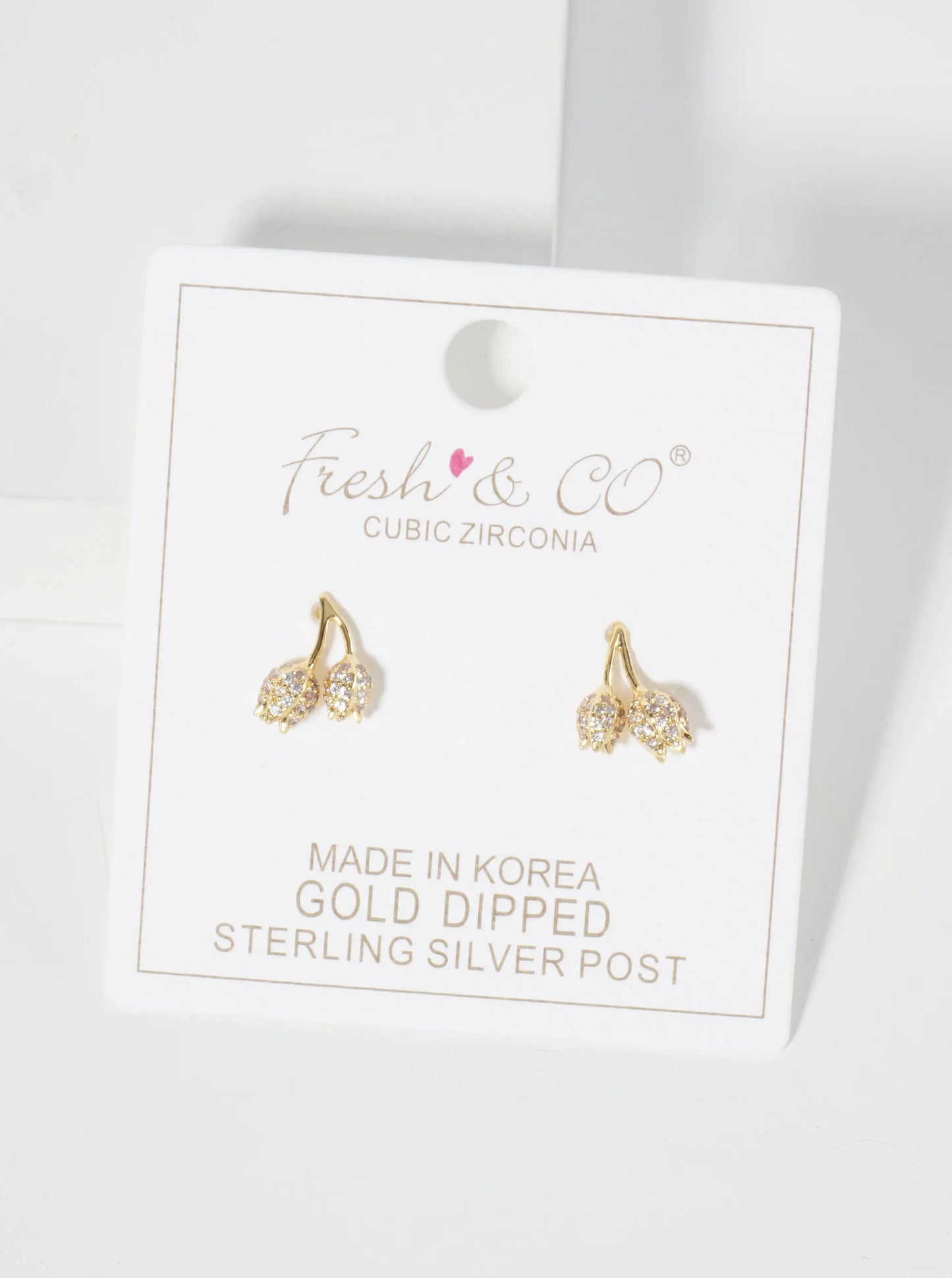 Botanical-Theme 18K-Gold-Dipped Pave-Set Cubic-Zirconia Tulip Flower Stud Earrings
