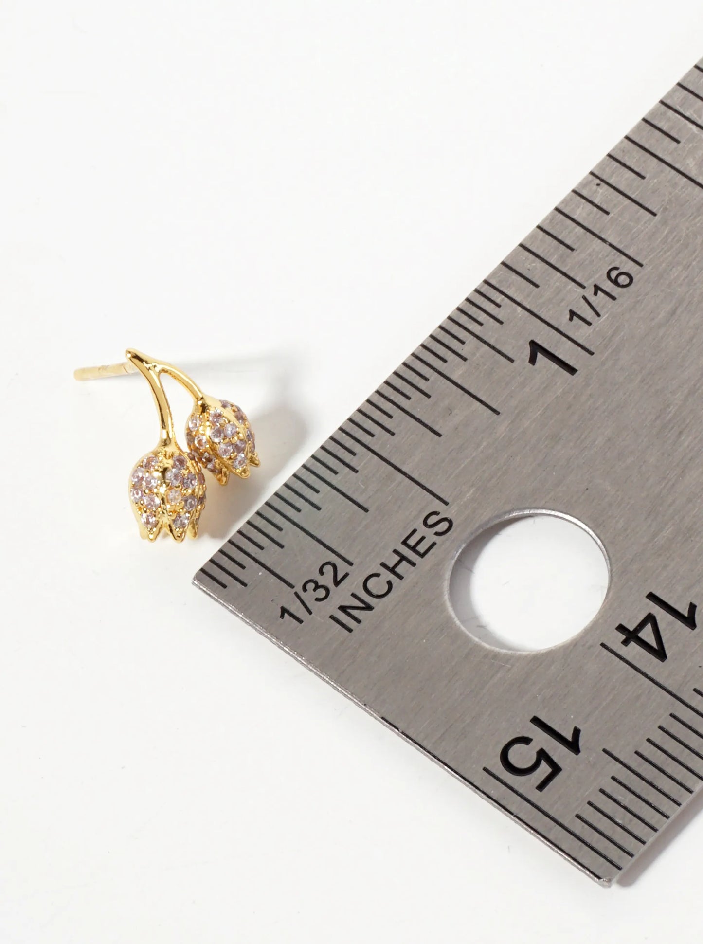 Botanical-Theme 18K-Gold-Dipped Pave-Set Cubic-Zirconia Tulip Flower Stud Earrings