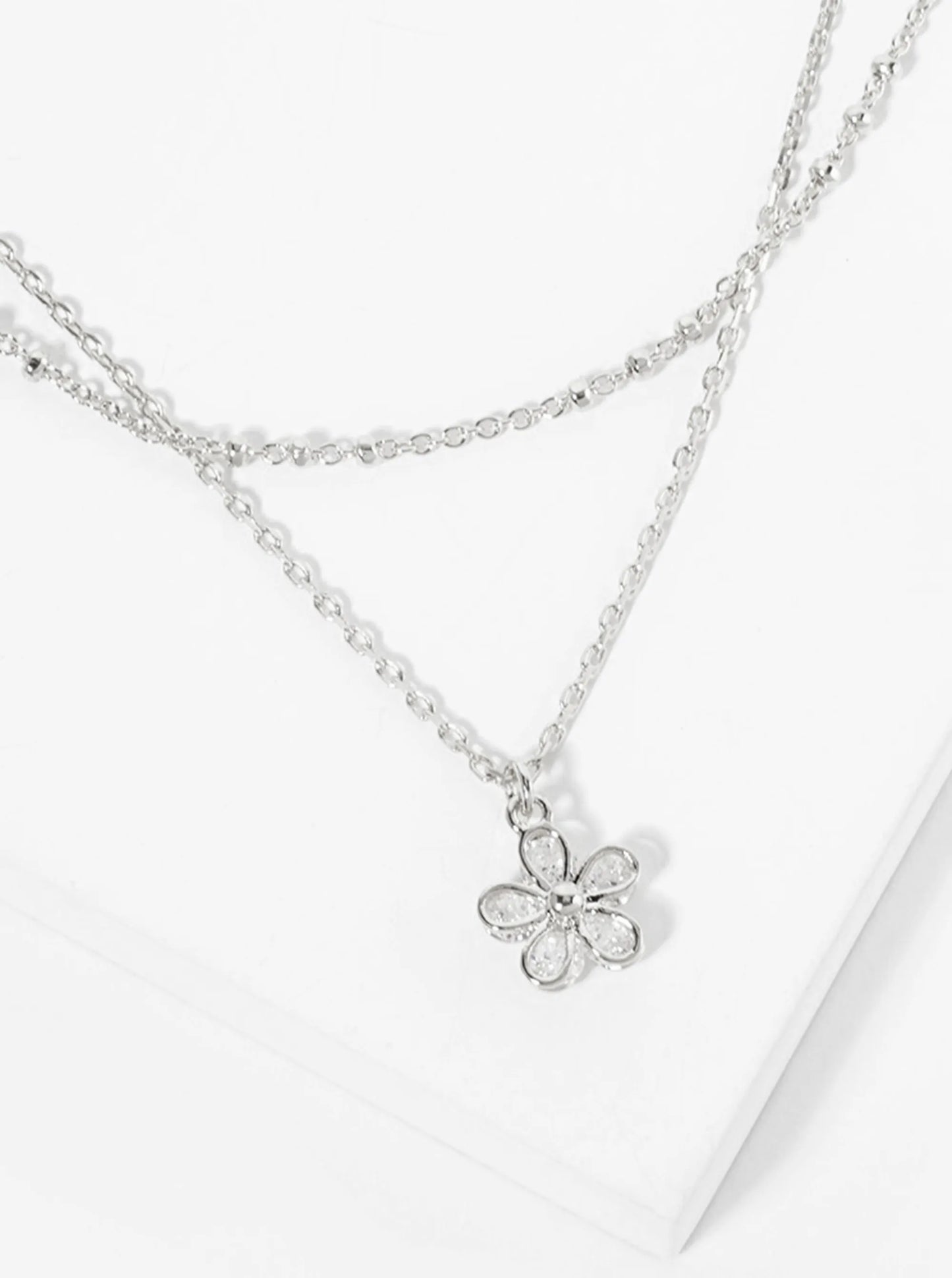 Botanical-Theme 18K-Gold-Dipped Wire Flower With CZ-Stones Pendant Layered Necklace