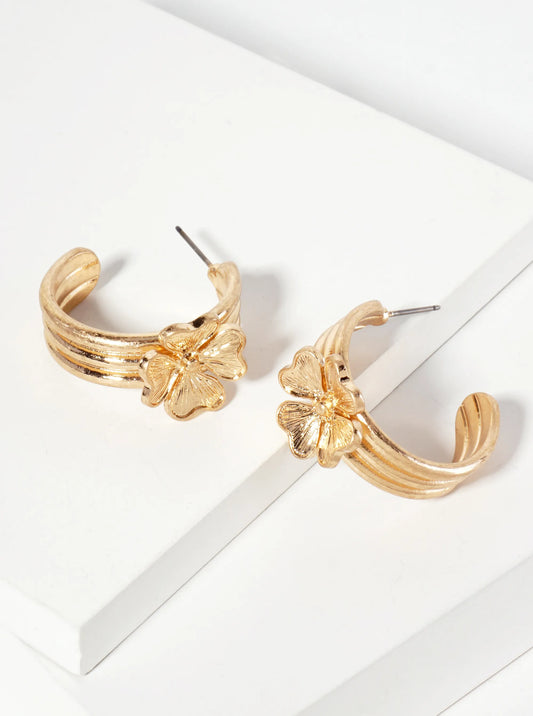 Botanical-Theme 30mm Open Hoop Earrings With Four-Leaf Clover Accent