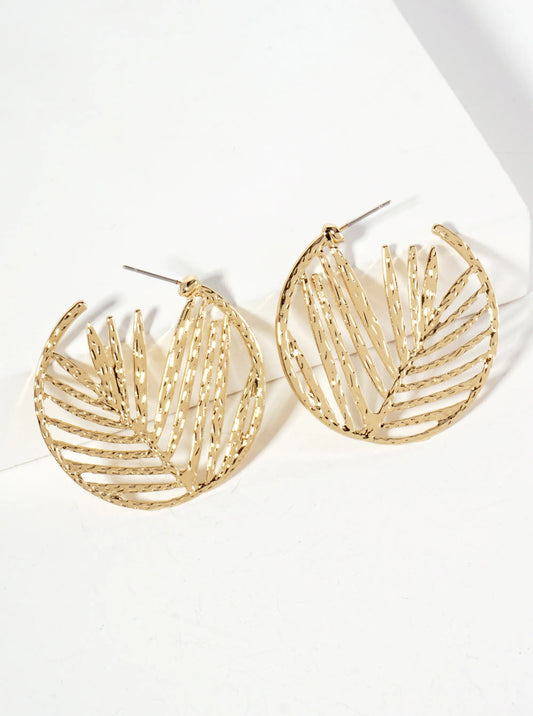 Botanical-Theme 38mm Textured Leaf Hoop Earrings