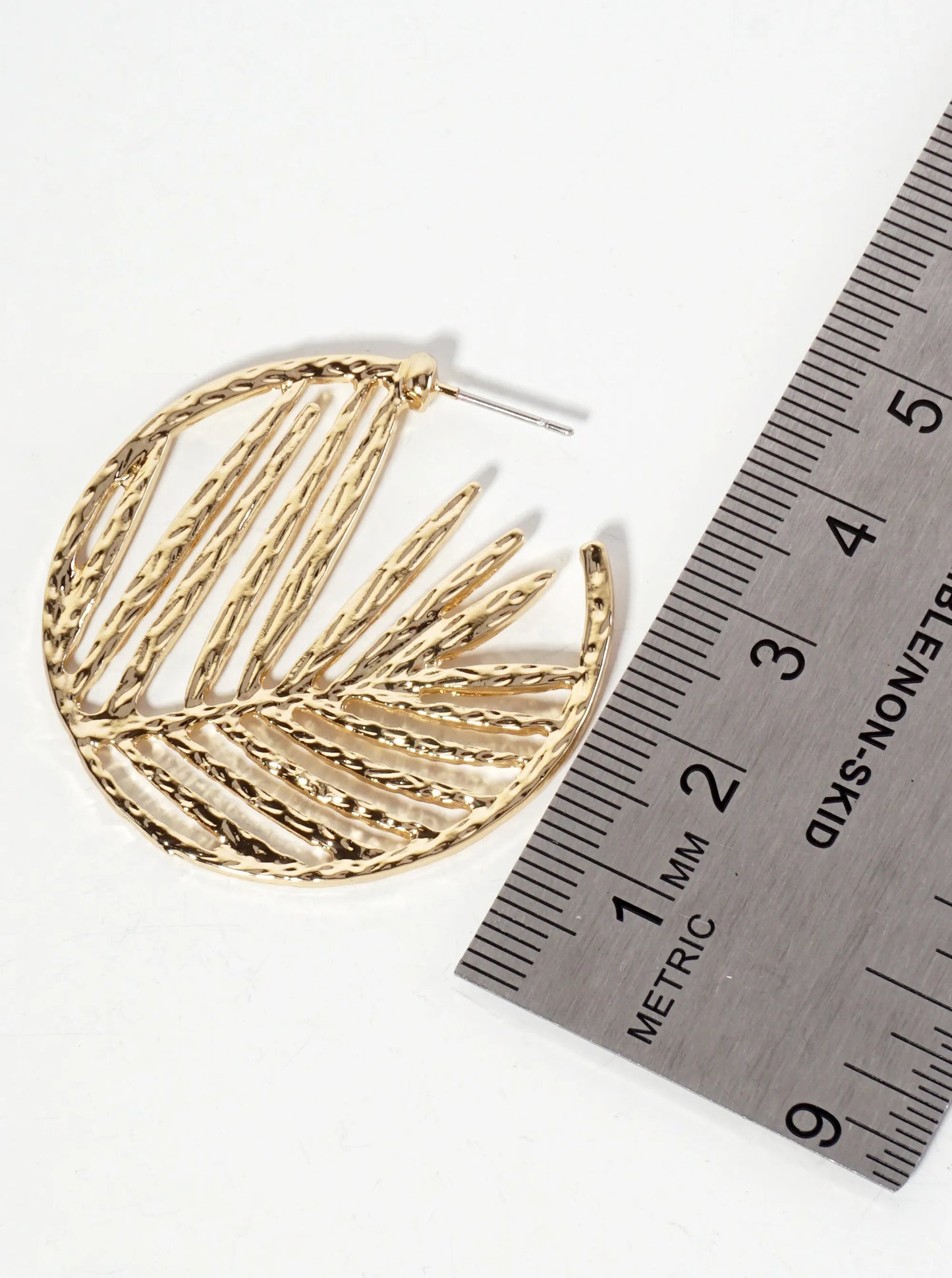 Botanical-Theme 38mm Textured Leaf Hoop Earrings