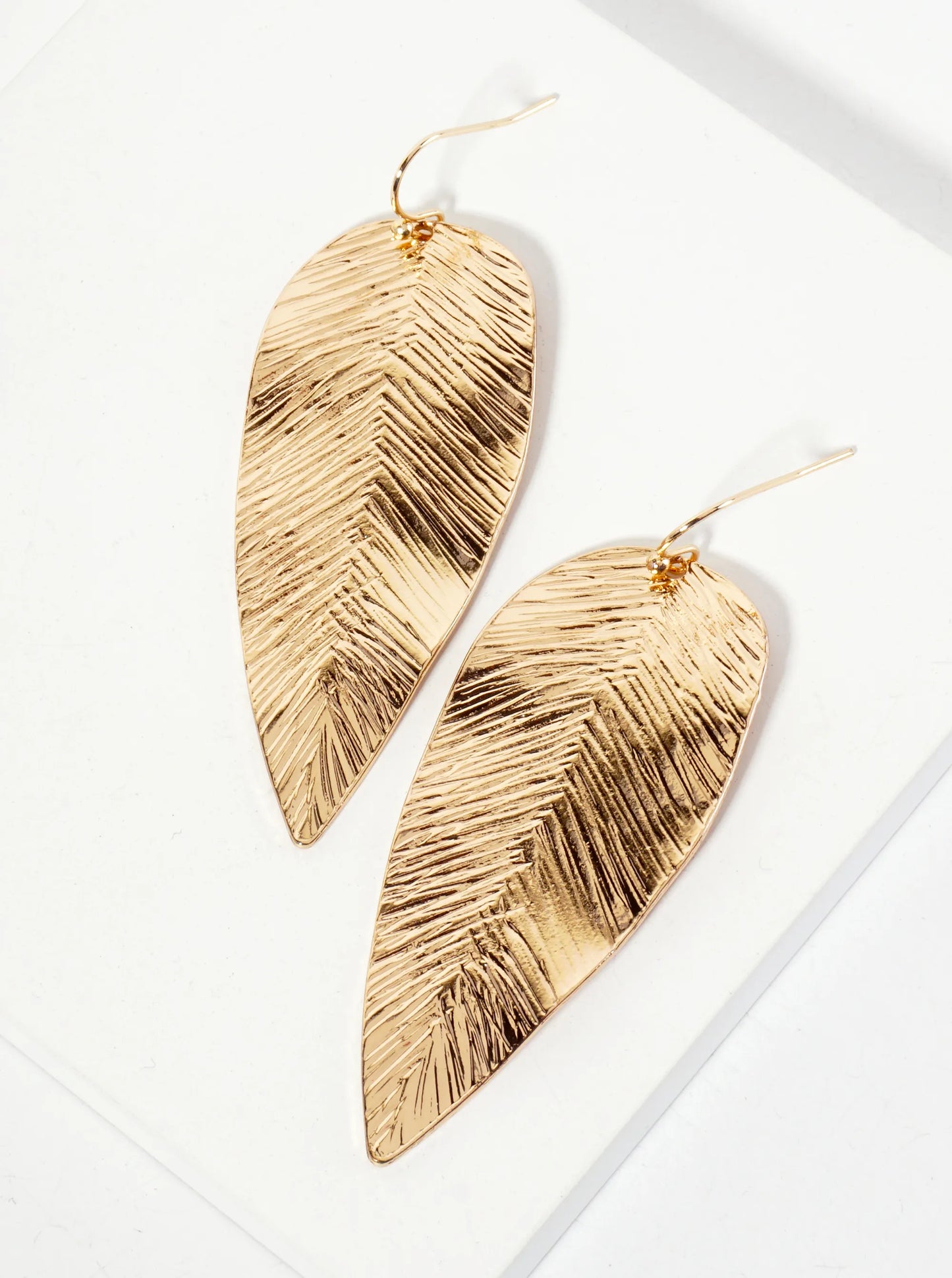 Botanical-Theme Brushed-Texture Leaf Design Drop Earrings