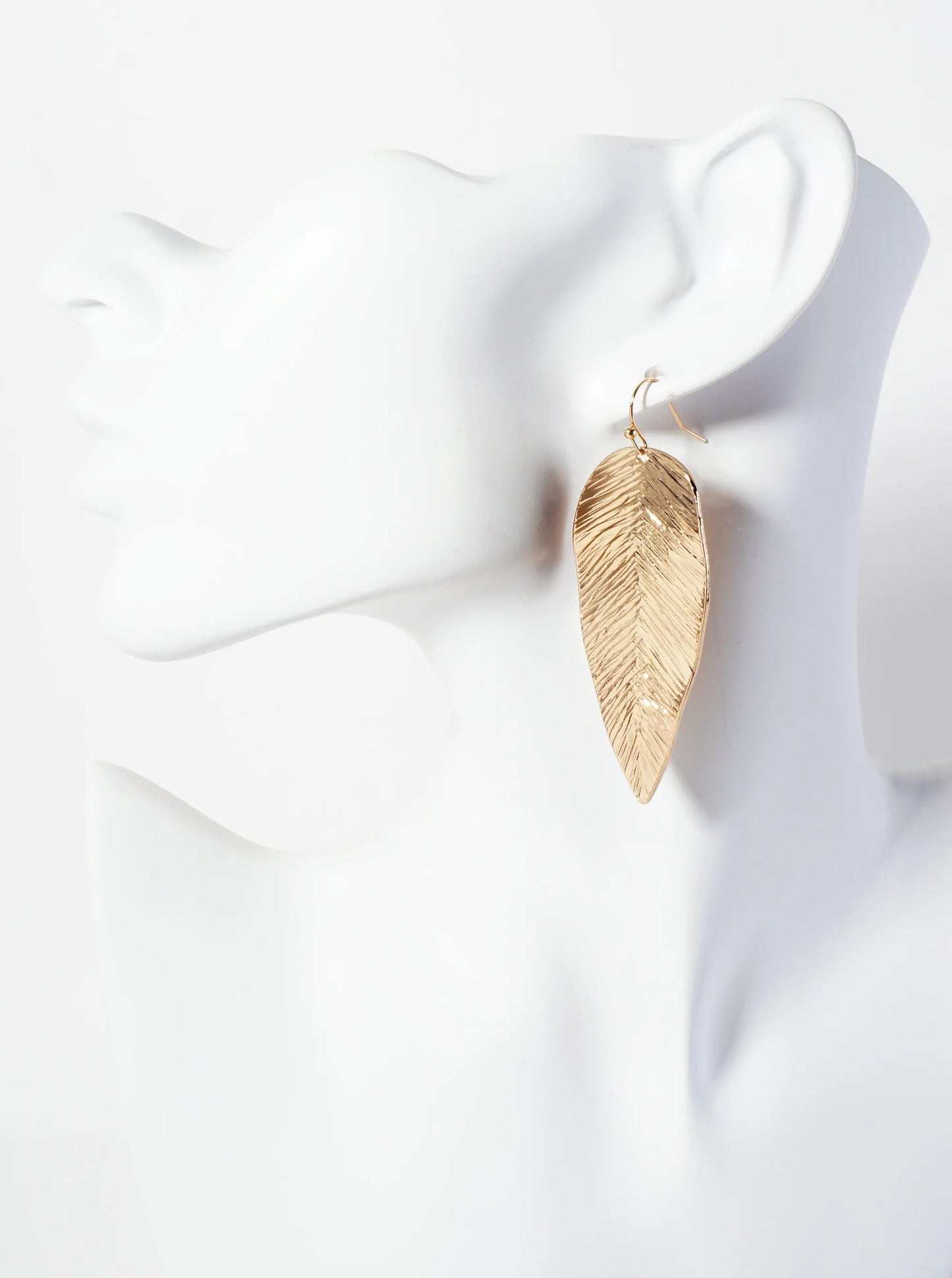 Botanical-Theme Brushed-Texture Leaf Design Drop Earrings