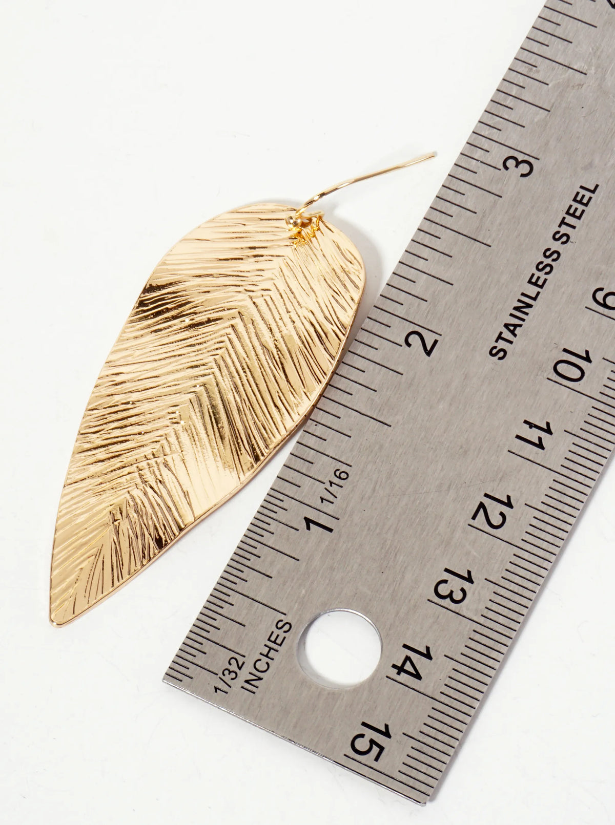 Botanical-Theme Brushed-Texture Leaf Design Drop Earrings