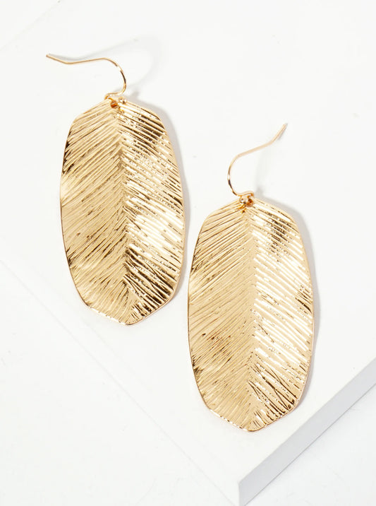 Botanical-Theme Brushed-Texture Leaf Design Hexagon Drop Earrings