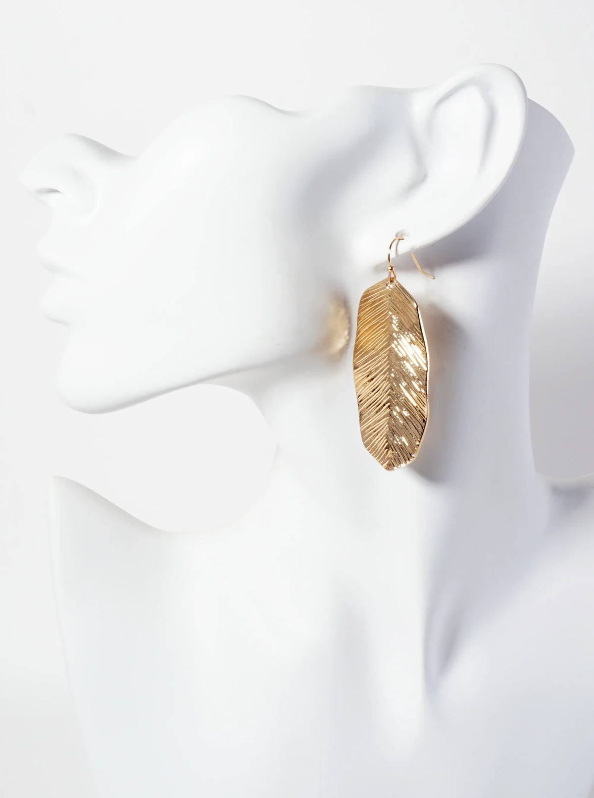 Botanical-Theme Brushed-Texture Leaf Design Hexagon Drop Earrings