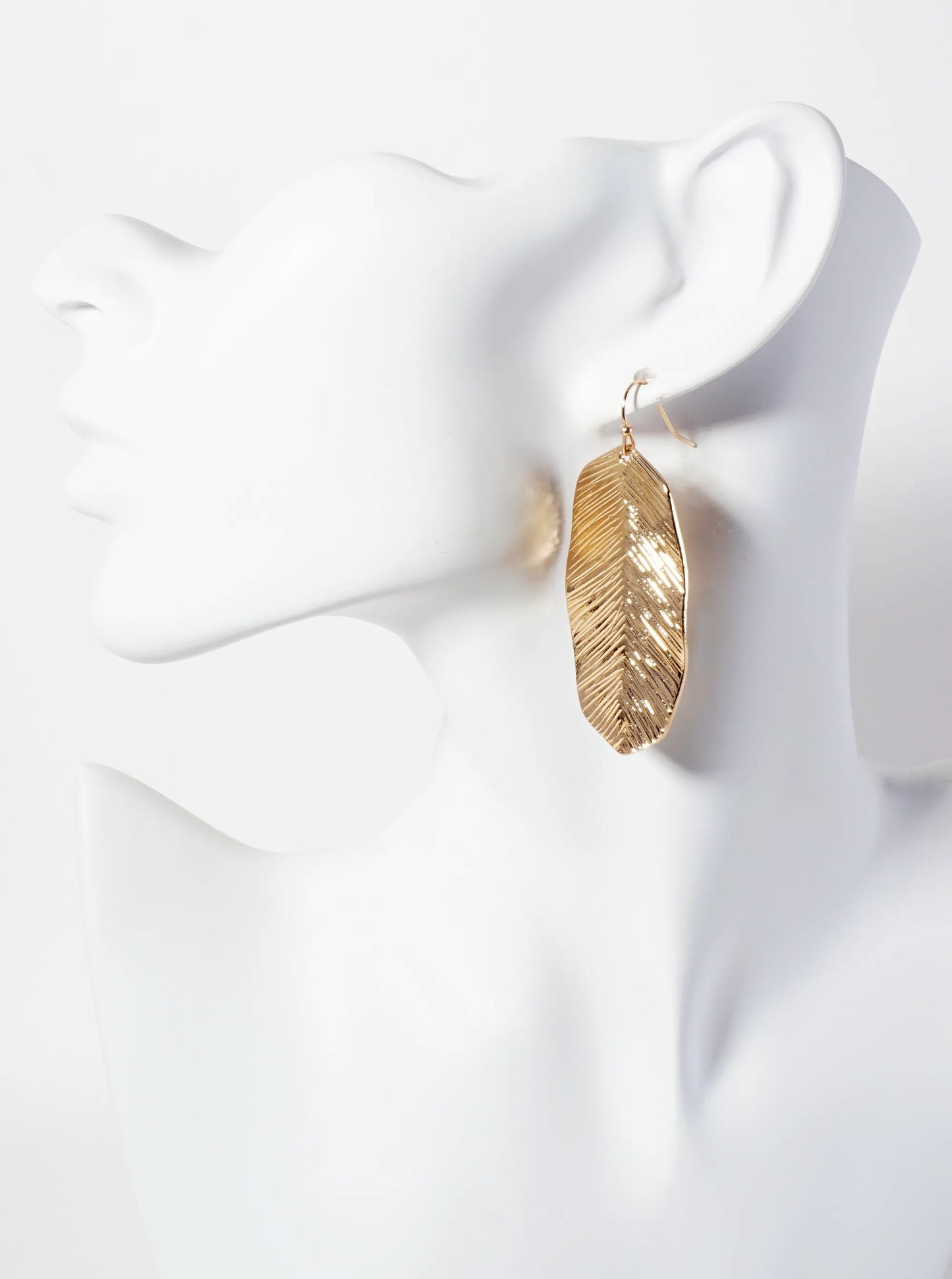 Botanical-Theme Brushed-Texture Leaf Design Hexagon Drop Earrings