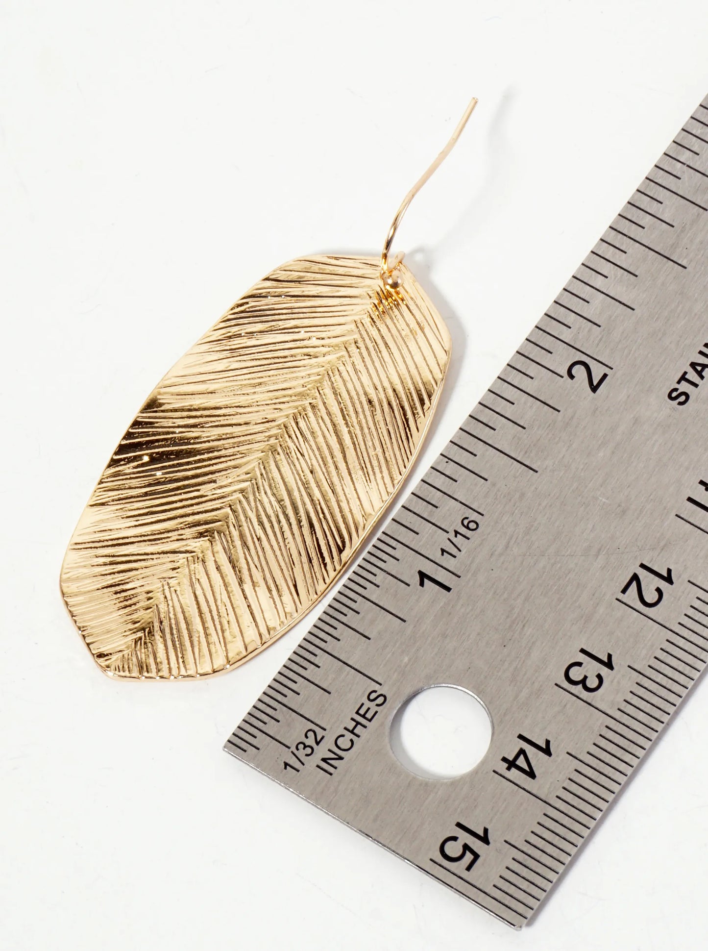 Botanical-Theme Brushed-Texture Leaf Design Hexagon Drop Earrings
