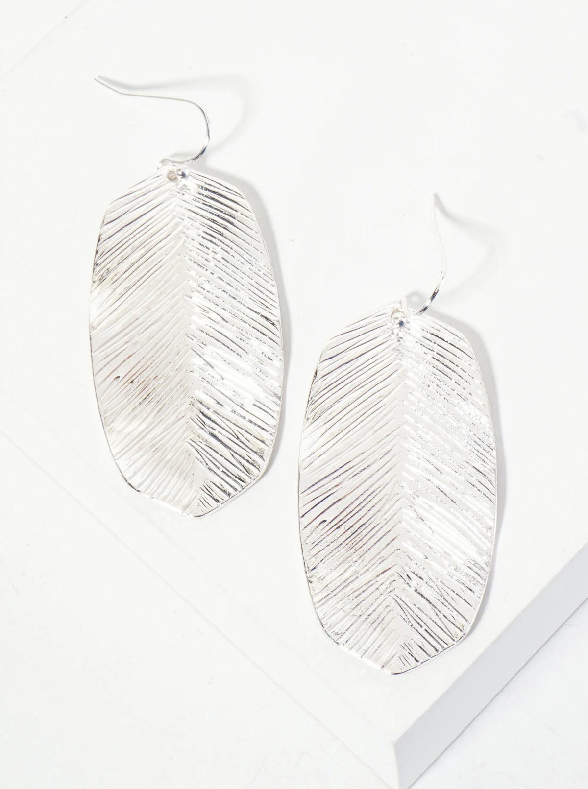 Botanical-Theme Brushed-Texture Leaf Design Hexagon Drop Earrings