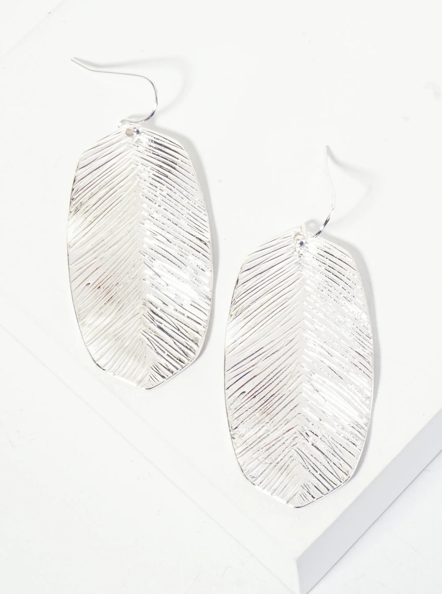 Botanical-Theme Brushed-Texture Leaf Design Hexagon Drop Earrings