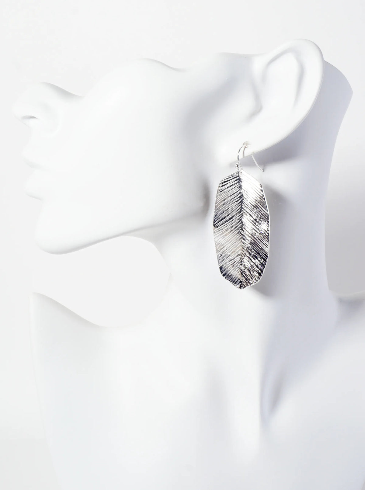 Botanical-Theme Brushed-Texture Leaf Design Hexagon Drop Earrings