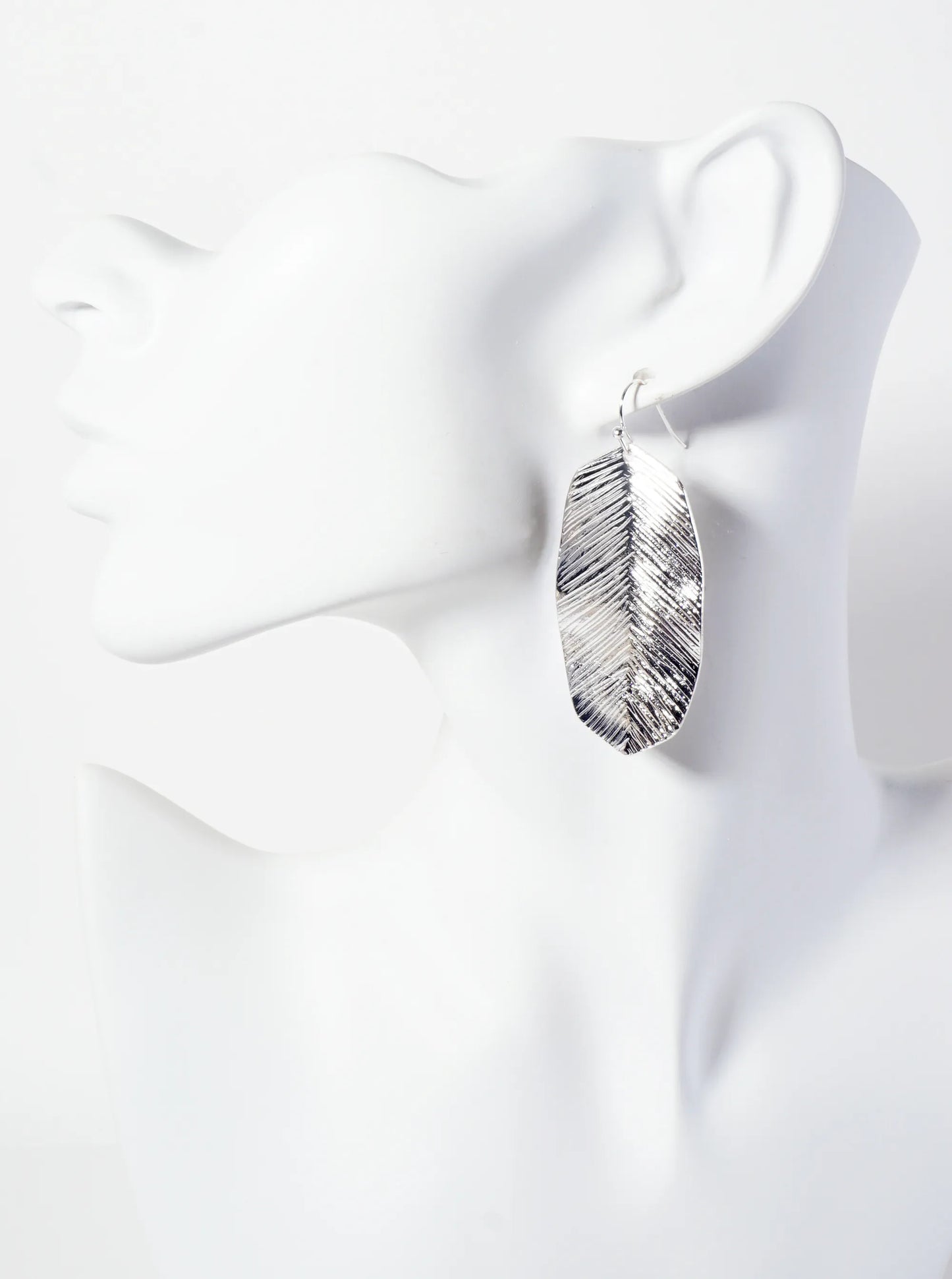 Botanical-Theme Brushed-Texture Leaf Design Hexagon Drop Earrings