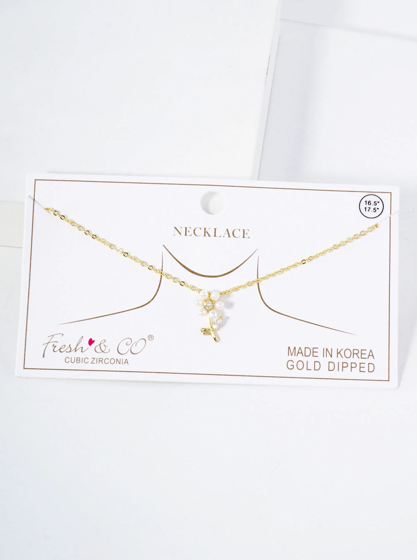 Botanical-Theme CZ Pearl Flower Pendant 18K-Gold-Dipped Necklace