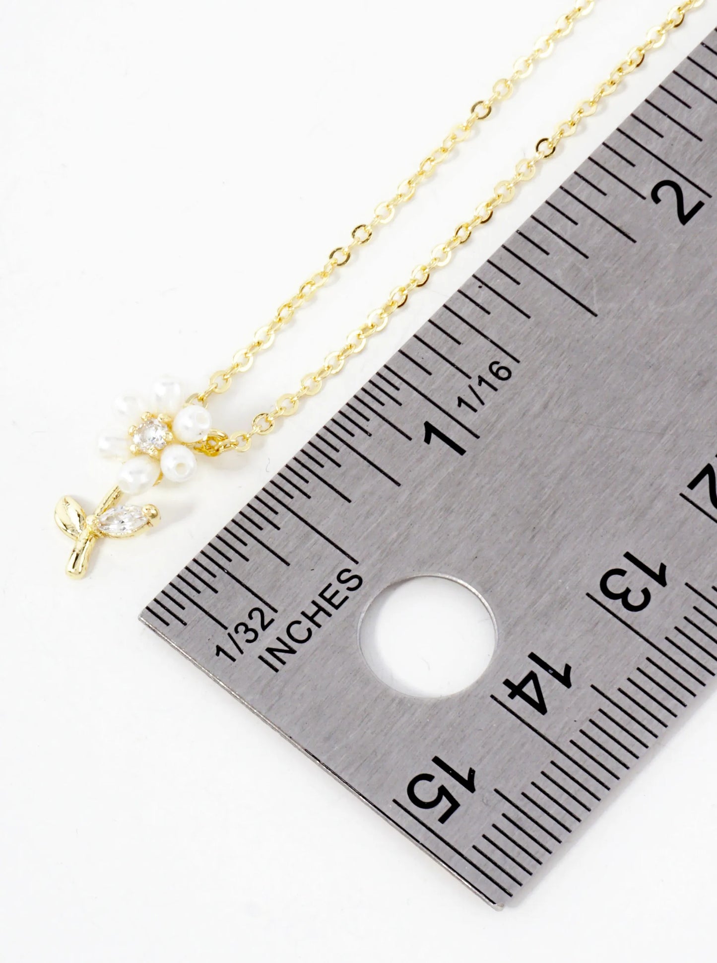 Botanical-Theme CZ Pearl Flower Pendant 18K-Gold-Dipped Necklace